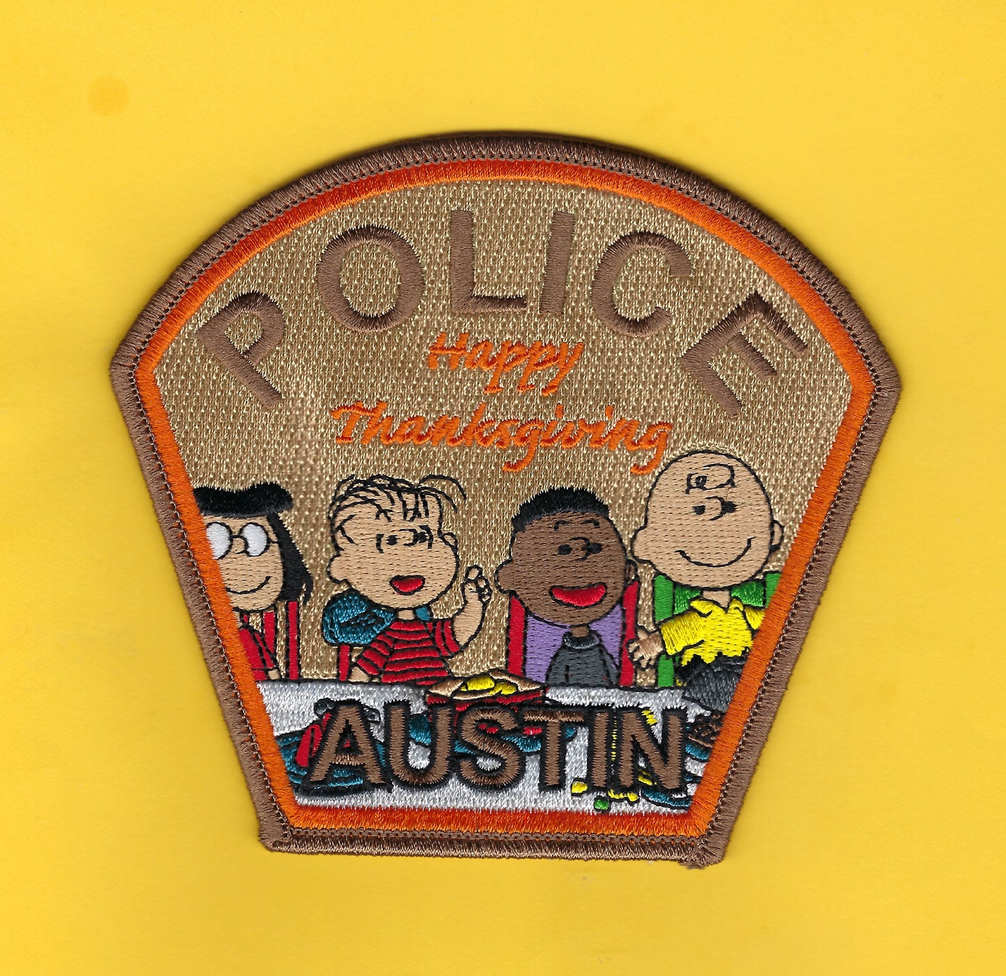AUSTIN, TEXAS POLICE DEPARTMENT 'HAPPY THANKSGIVING' EMBROIDERED PATCH BY GHOST PATCH PRODUCTIONS.