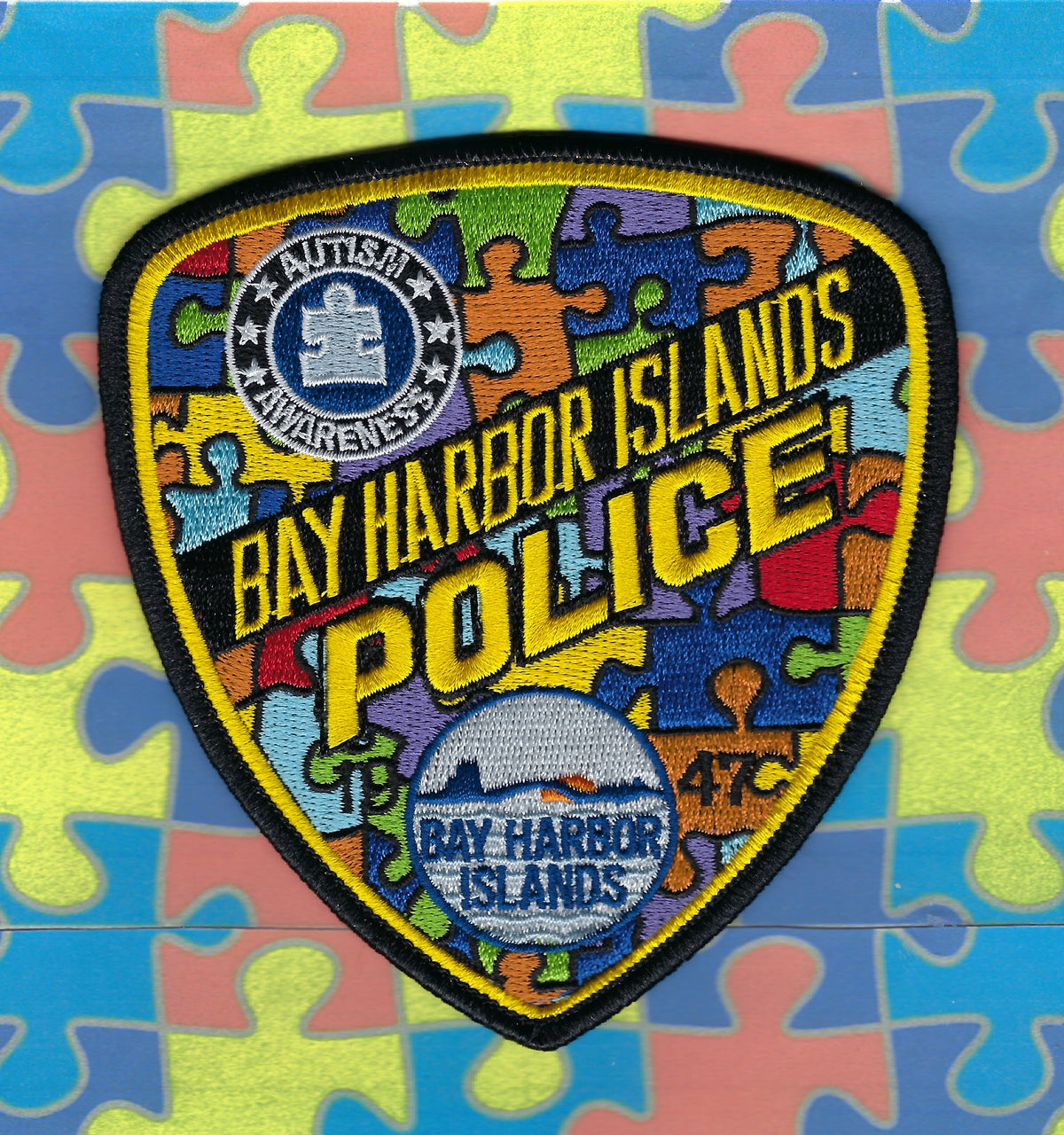 BAY HARBOR ISLANDS, FLORIDA POLICE DEPT 'AUTISM AWARENESS' EMBROIDERED PATCH BY PUBLIC SAFETY COLLECTIBLES.