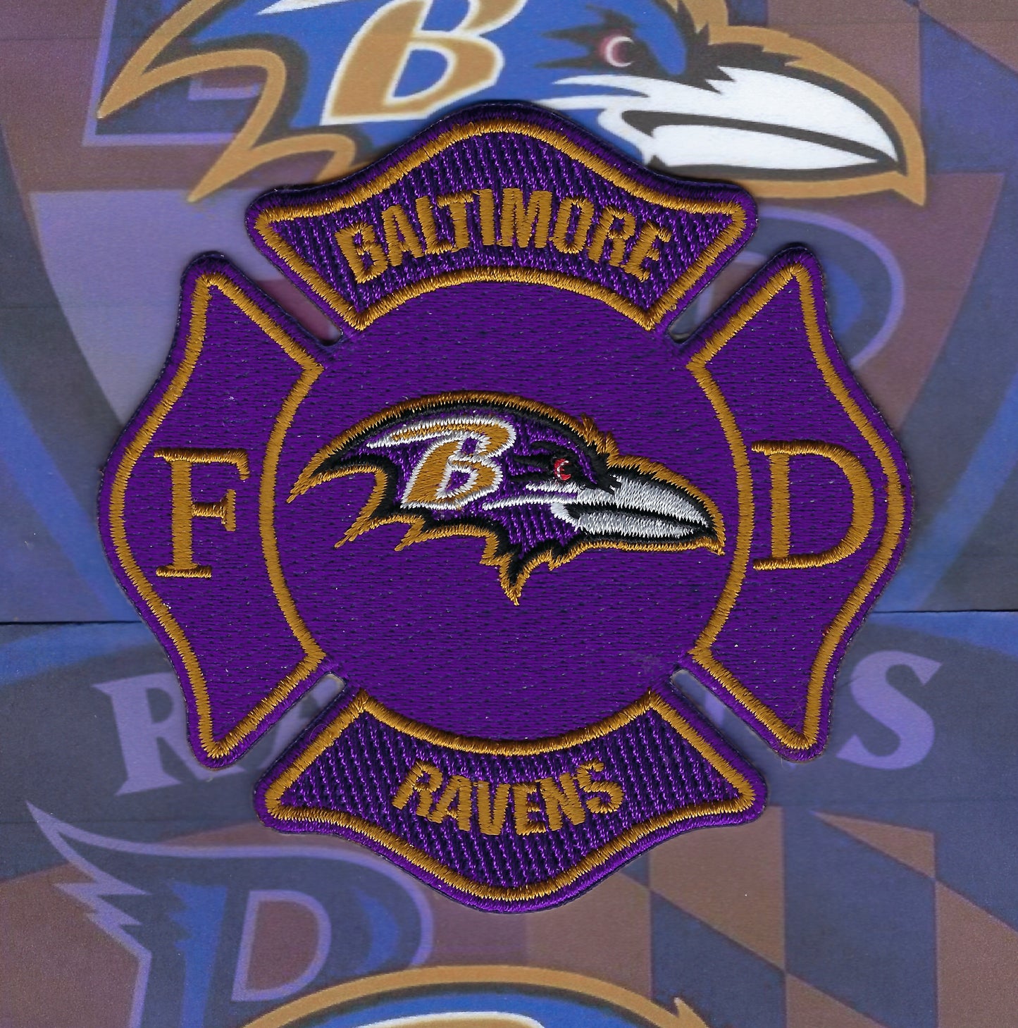 BALTIMORE CITY, MARYLAND FIRE DEPARTMENT 4-INCH 'BALTIMORE RAVENS' EMBROIDERED TRIBUTE PATCH BY EAGLE EMBLEMS.