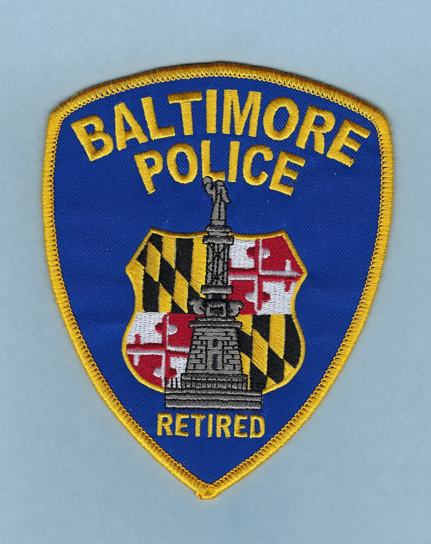 BALTIMORE CITY, MARYLAND POLICE DEPARTMENT (BCPD) 'RETIRED OFFICER' EMBROIDERED PATCH BY PUBLIC SAFETY COLLECTIBLES.