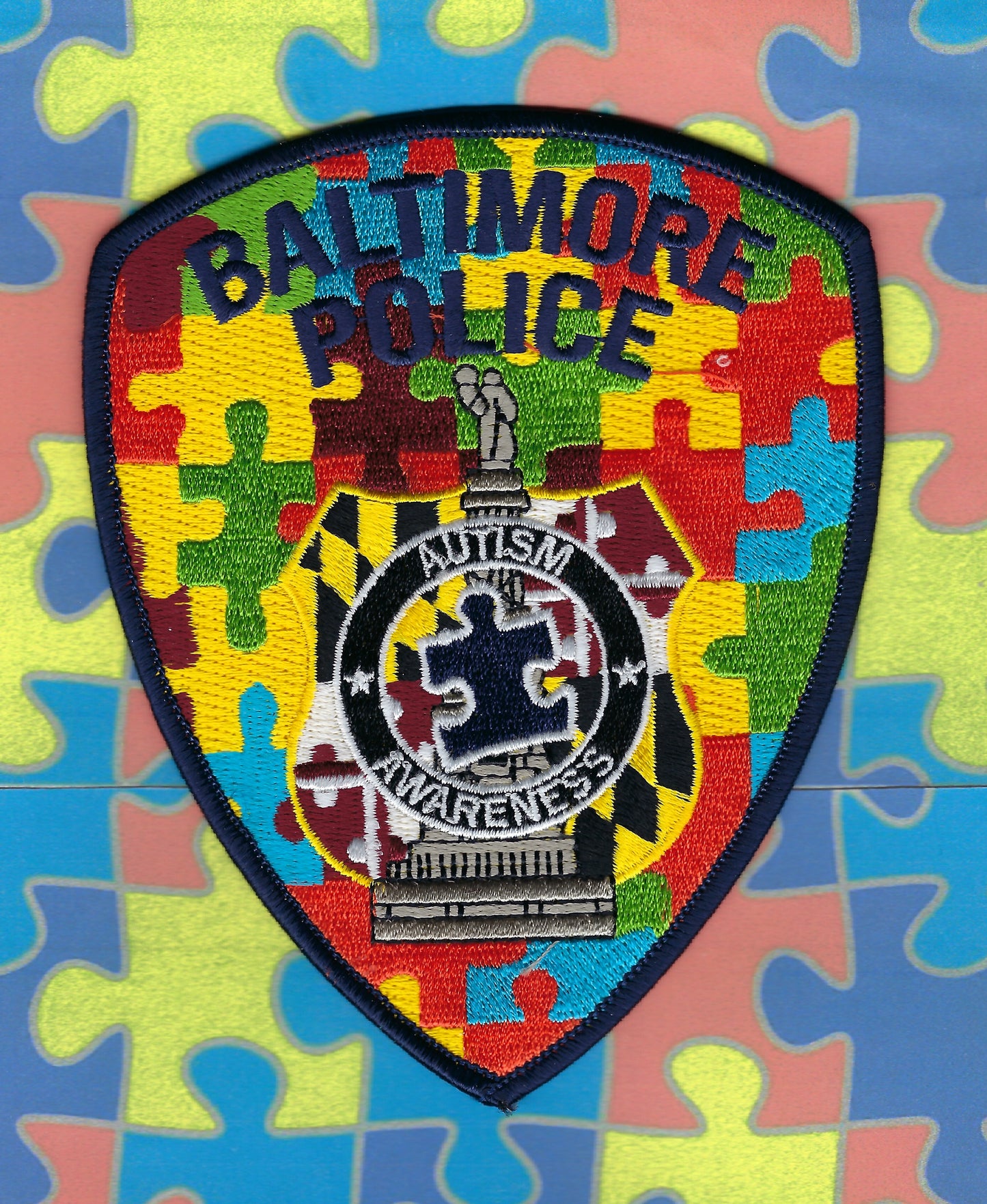 BALTIMORE CITY, MARYLAND POLICE DEPARTMENT (BCPD) 'AUTISM AWARENESS' EMBROIDERED PATCH BY PUBLIC SAFETY COLLECTIBLES.