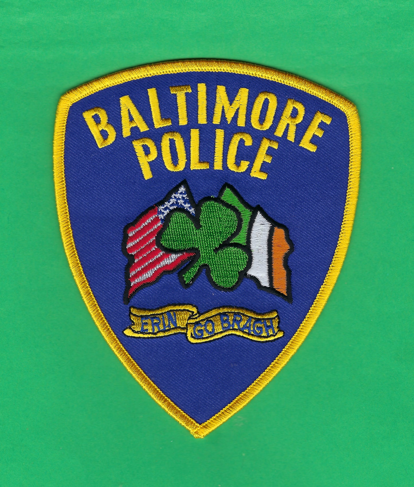 BALTIMORE CITY, MARYLAND POLICE DEPARTMENT (BCPD) 'IRISH OFFICER' EMBROIDERED PATCH BY PUBLIC SAFETY COLLECTIBLES.
