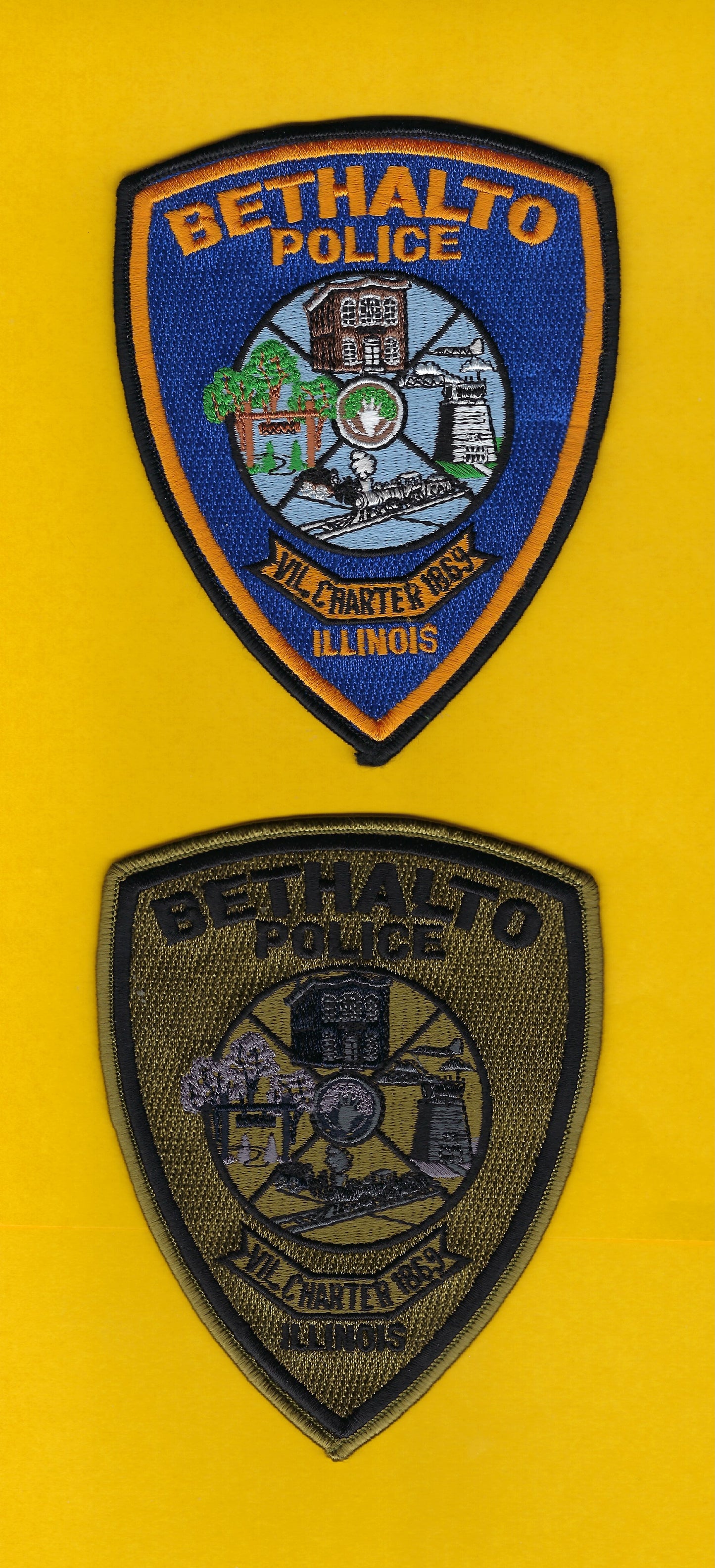 BETHALTO, ILLINOIS POLICE DEPARTMENT 5.25 INCH EMBROIDERED PATCHES BY PUBLIC SAFETY COLLECTIBLES.
