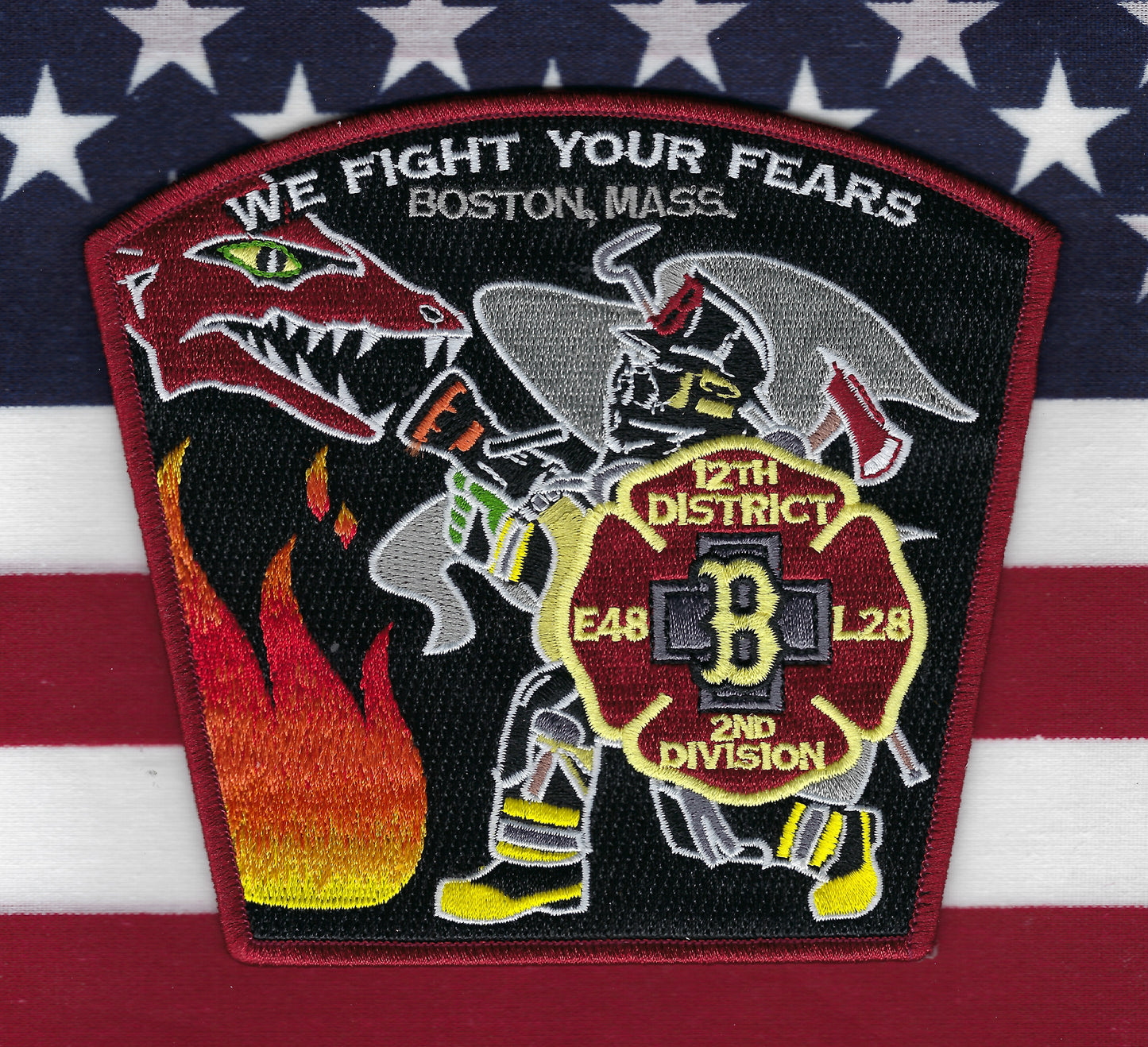 BOSTON, MASSACHUSETTS FIRE DEPARTMENT (BFD) 'ENGINE 48 - LADDER 28' EMBROIDERED COMPANY PATCH BY PUBLIC SAFETY COLLECTIBLES.
