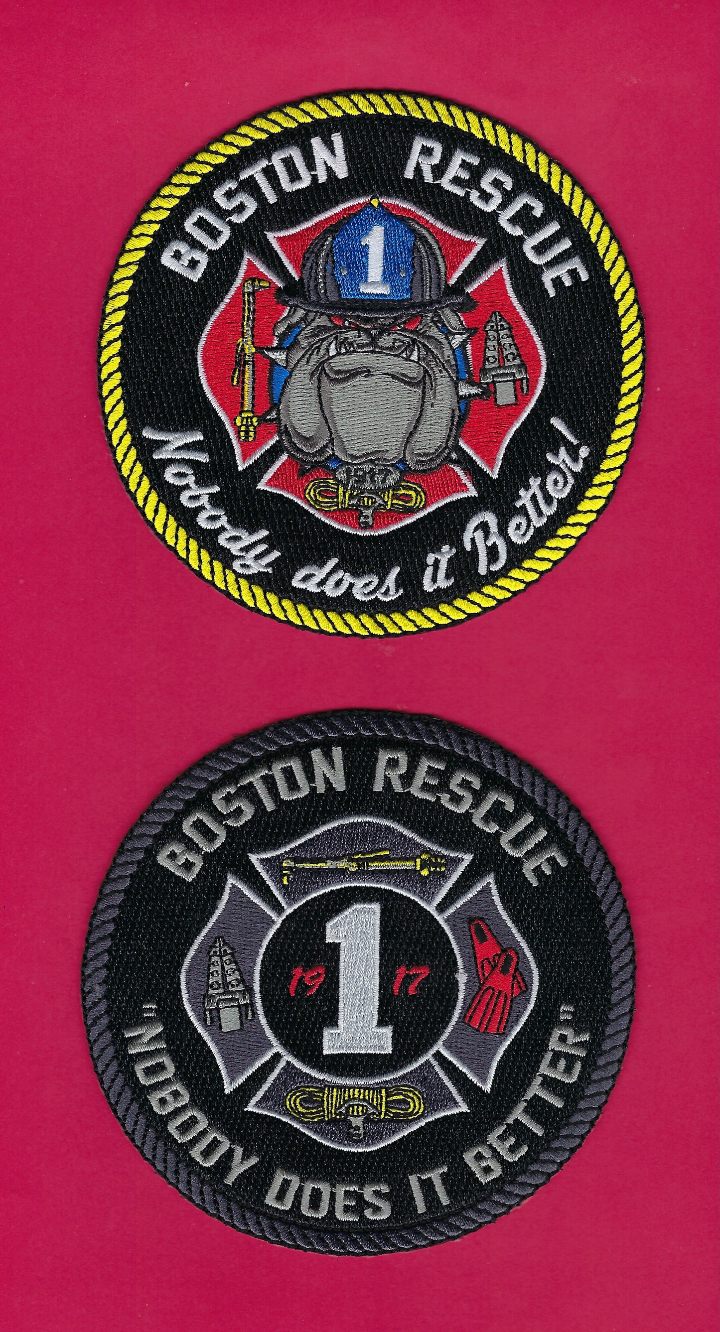 BOSTON, MASSACHUSETTS FIRE DEPARTMENT (BFD) RESCUE COMPANY 1 EMBROIDERED COMPANY PATCH SET A BY PUBLIC SAFETY COLLECTIBLES.