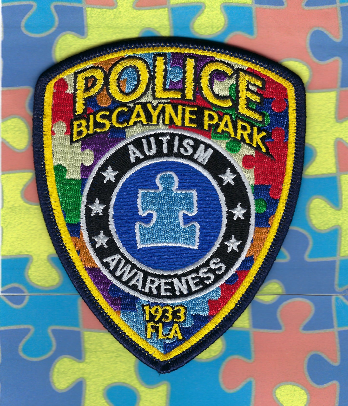 BISCAYNE PARK, FLORIDA POLICE DEPT 'AUTISM AWARENESS' EMBROIDERED PATCH BY PUBLIC SAFETY COLLECTIBLES
