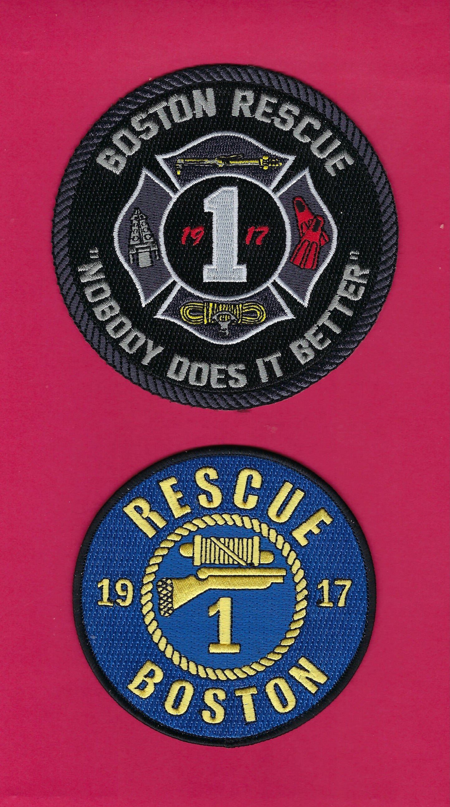 BOSTON, MASSACHUSETTS FIRE DEPARTMENT (BFD) RESCUE COMPANY 1 EMBROIDERED COMPANY PATCH SET B BY PUBLIC SAFETY COLLECTIBLES.