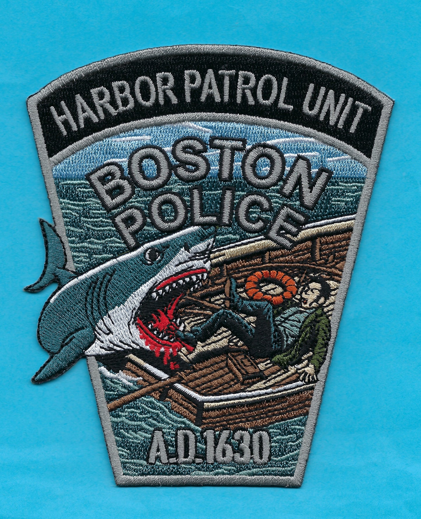 BOSTON, MASSACHUSETTS POLICE DEPARTMENT 'HARBOR PATROL UNIT' EMBROIDERED PATCH BY GHOST PATCH PRODUCTIONS.