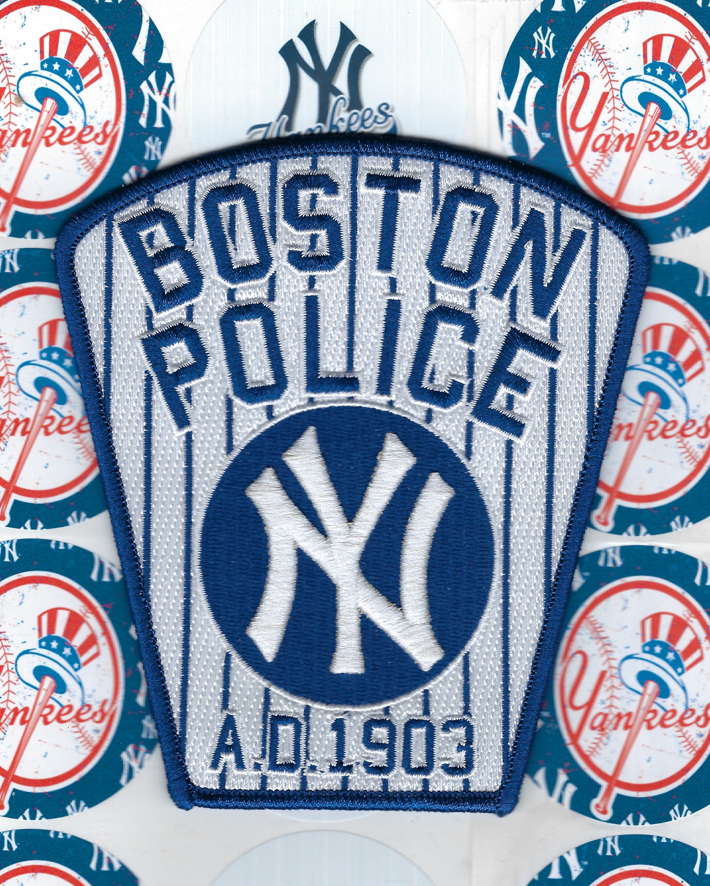 BOSTON, MASSACHUSETTS POLICE DEPARTMENT 'NEW YORK YANKEES' EMBROIDERED TRIBUTE PATCH BY GHOST PATCH PRODUCTIONS.