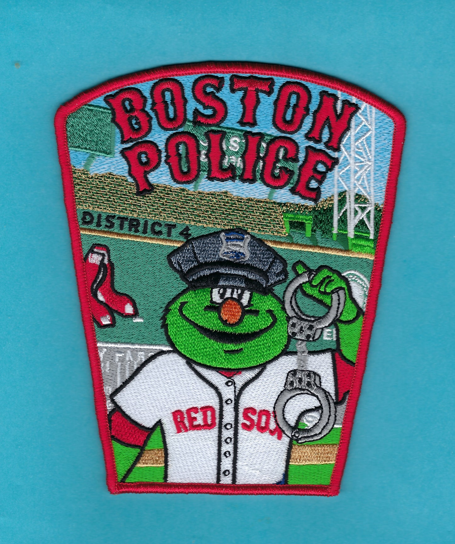 BOSTON, MASSACHUSETTS POLICE DEPARTMENT 6-INCH BOSTON RED SOX EMBROIDERED PATCH