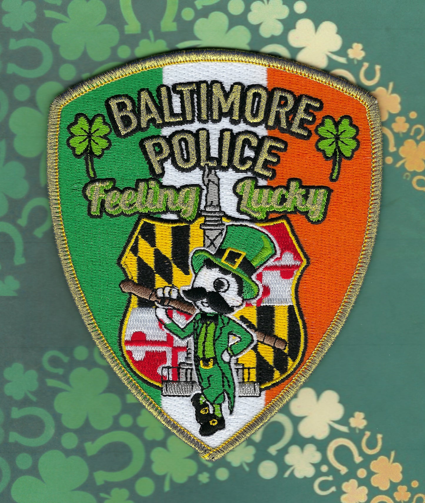 BALTIMORE CITY, MARYLAND POLICE DEPARTMENT SAINT PATRICK's DAY EMBROIDERED PATCH A BY GHOST PATCH ENTERPRISES.