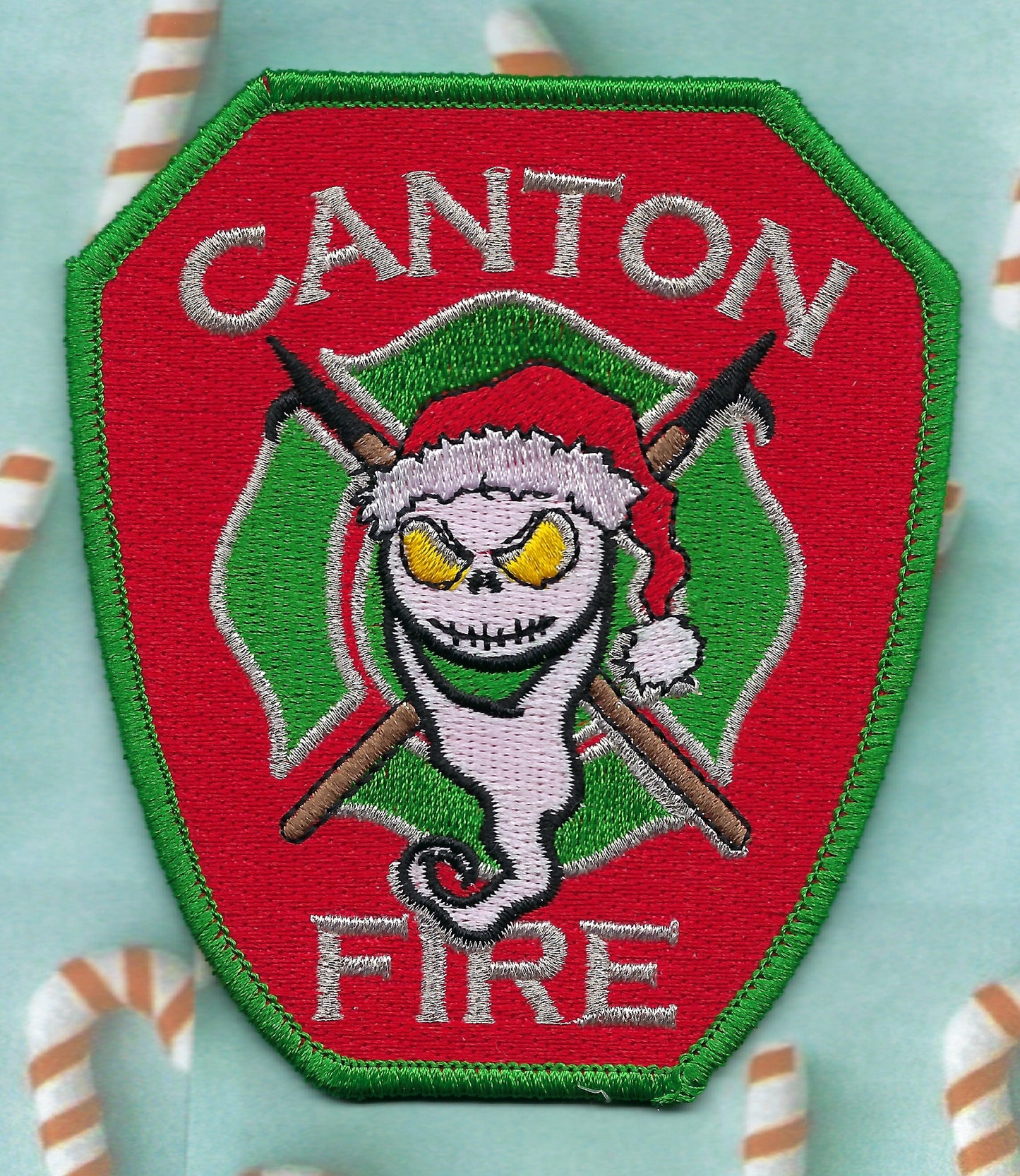 CANTON, MASSACHUSETTS FIRE DEPARTMENT EMBROIDERED CHRISTMAS PATCH BY GHOST PATCH ENTERPRISES.