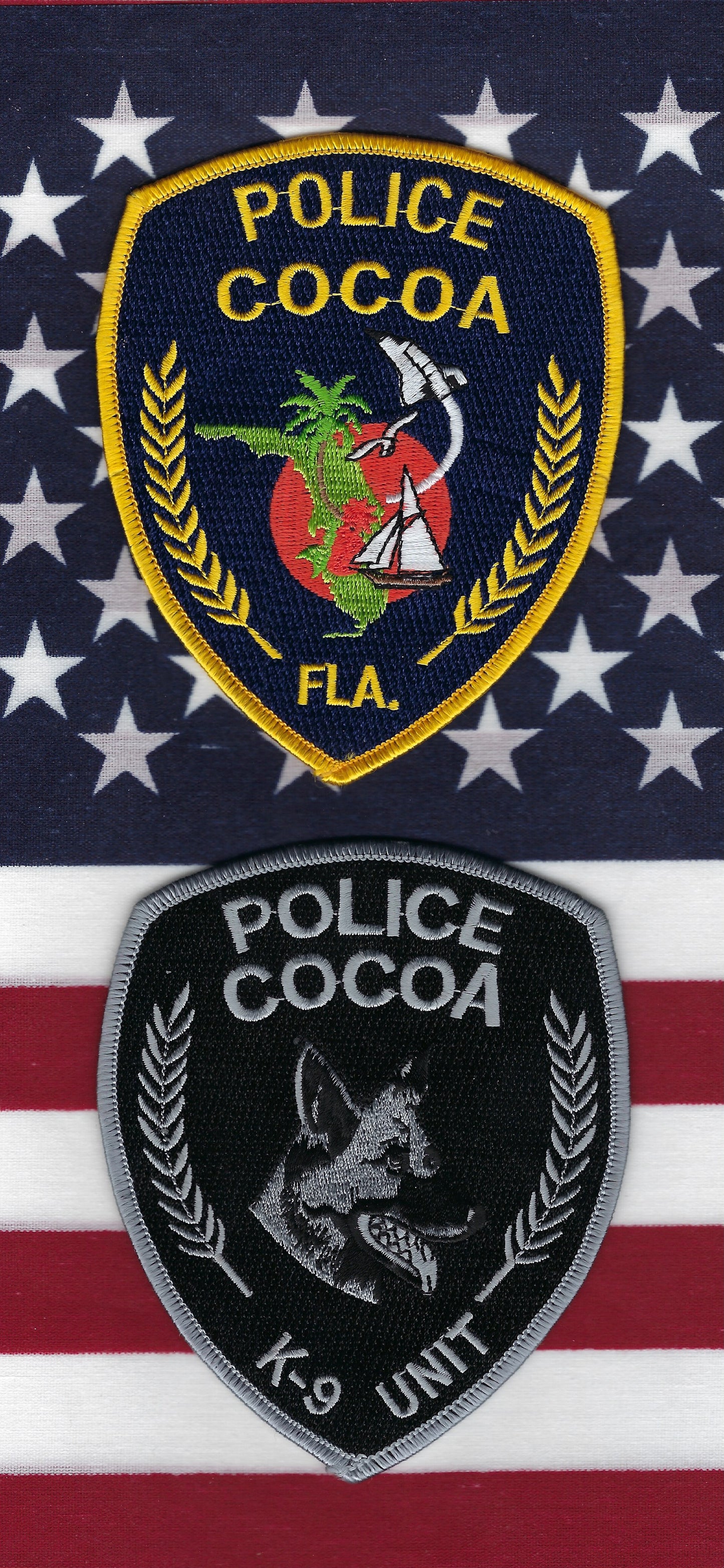 COCOA, FLORIDA POLICE DEPARTMENT 4.75 INCH 'K-9 UNIT' EMBROIDERED PATCHES BY PUBLIC SAFETY COLLECTIBLES.