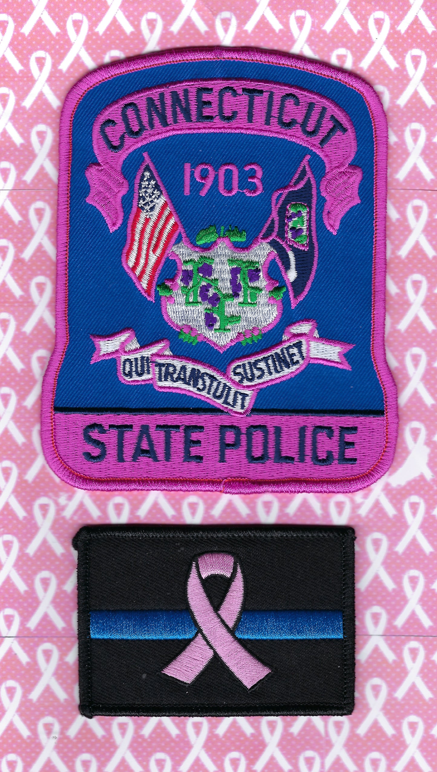 CONNECTICUT STATE POLICE DEPARTMENT (CTSP) 'BREAST CANCER AWARENESS' EMBROIDERED PATCH BY PUBLIC SAFETY COLLECTIBLES.