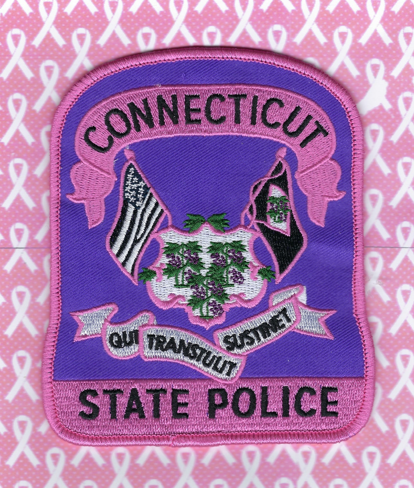 CONNECTICUT STATE POLICE (CTSP) DEPT 'BREAST CANCER AWARENESS' EMBROIDERED PATCH BY ZOMBIE PATCH PRODUCTIONS