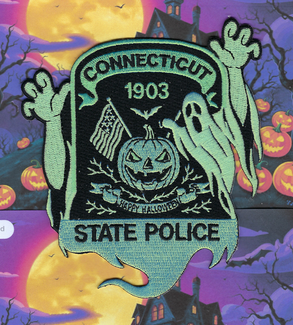 CONNECTICUT STATE POLICE DEPT (CTSP) 'HAPPY HALLOWEEN' EMBROIDERED PATCH.