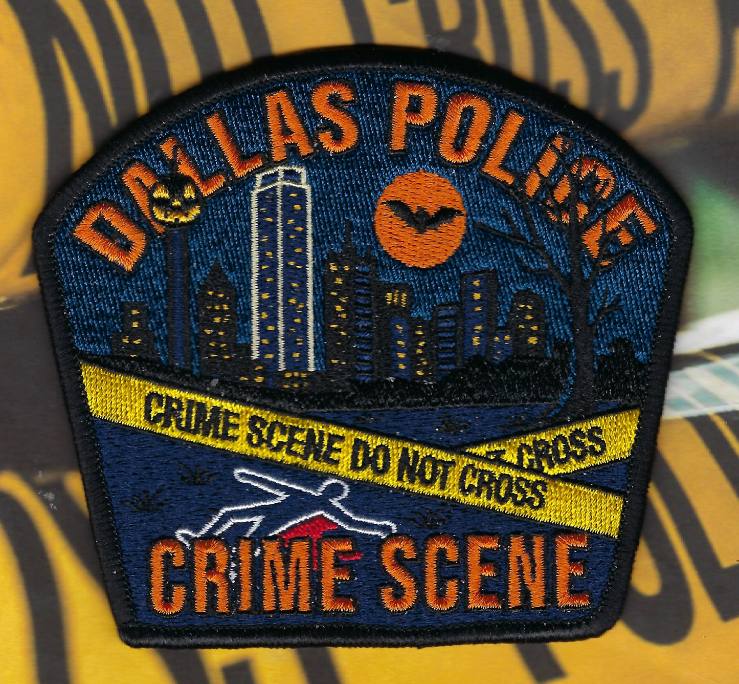 DALLAS, TEXAS POLICE DEPARTMENT 'CRIME SCENE UNIT' EMBROIDERED HALLOWEEN PATCH DESIGNED AND PRODUCED BY GHOST PATCH ENTERPRISES.