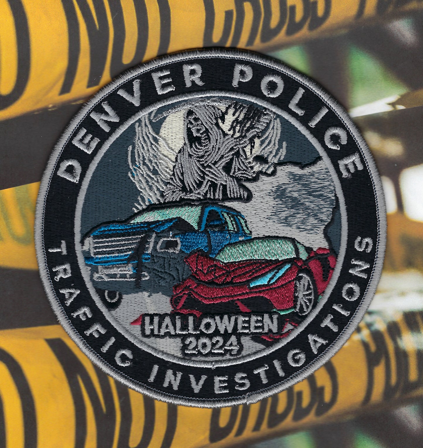 DENVER, COLORADO POLICE DEPARTMENT LIMITED EDITION 5-INCH TRAFFIC INVESTIGATIONS UNIT HALLOWEEN 2024 EMBROIDERED PATCH BY UNDERDOG PATCH DESIGNS