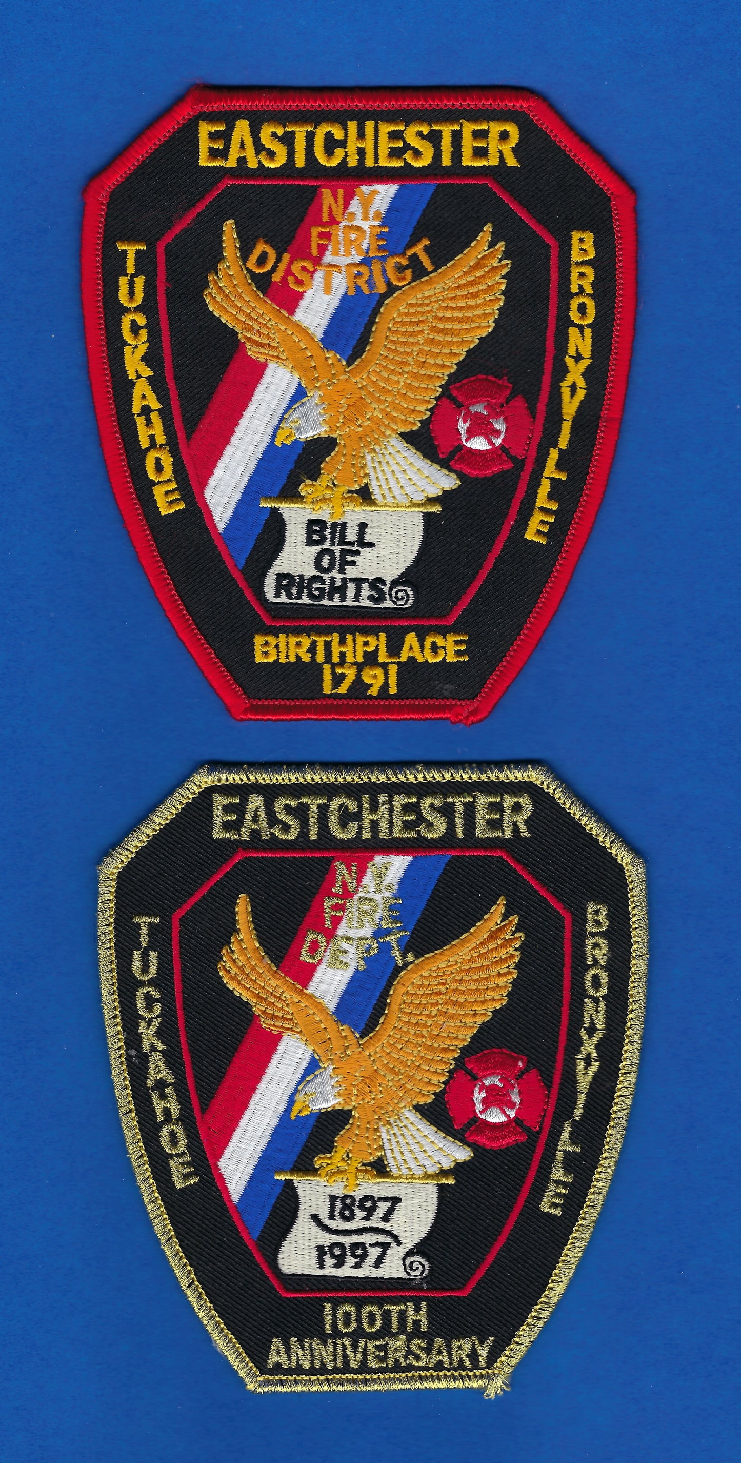 EASTCHESTER, NEW YORK ( WESTCHESTER COUNTY ) FIRE DEPARTMENT EMBROIDERED PATCHES BY PUBLIC SAFETY COLLECTIBLES.