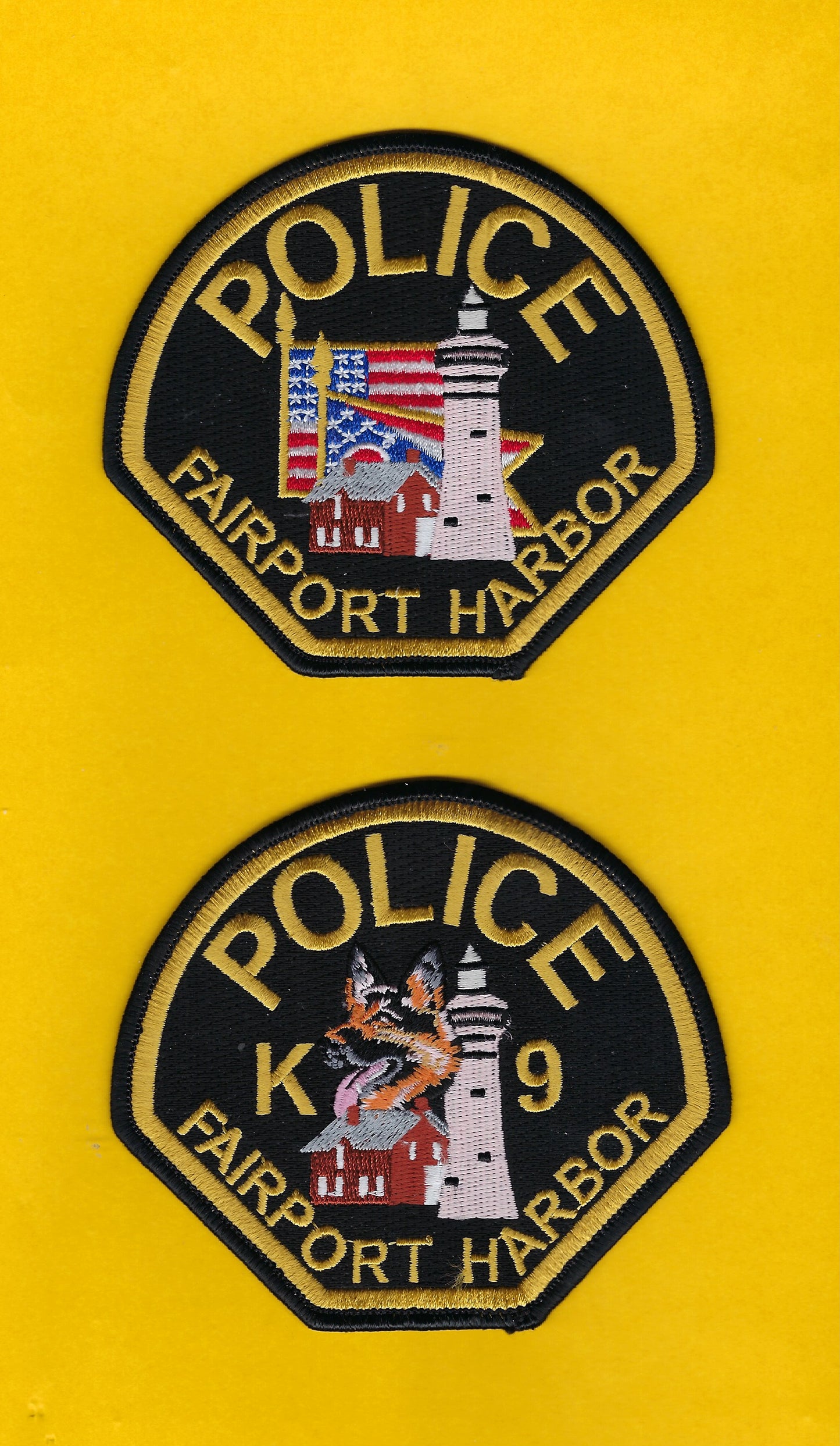 FAIRPORT HARBOR, OHIO POLICE DEPARTMENT 4-INCH x 3.75 INCH K-9 UNIT' EMBROIDERED PATCHES BY PUBLIC SAFETY COLLECTIBLES.