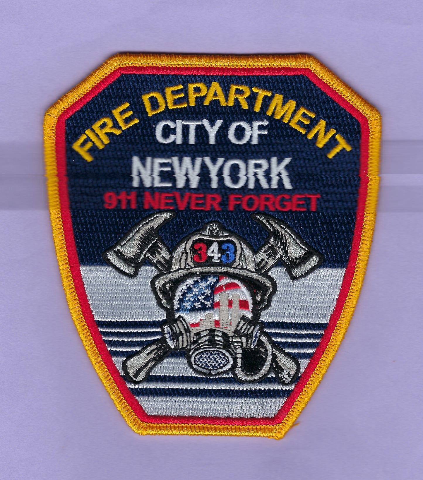 NEW YORK CITY FIRE DEPARTMENT (FDNY) 4.5 INCH 9-11 NEVER FORGET THE 3-4-3 EMBROIDERED MEMORIAL PATCH.