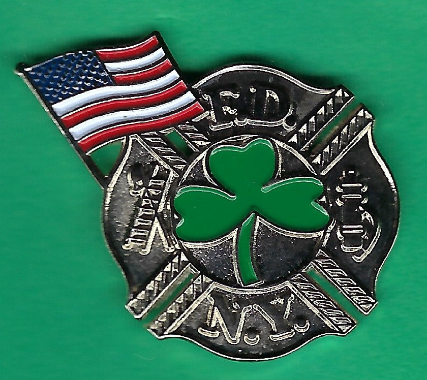 NEW YORK CITY FIRE DEPARTMENT (FDNY) IRISH FIREFIGHTER MALTESE ACRYLIC ENAMEL METAL PIN BY PUBLIC SAFETY COLLECTIBLES
