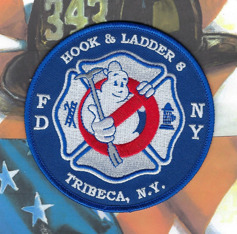 NEW YORK CITY FIRE DEPT (FDNY) 'HOOK AND LADDER 8' GHOSTBUSTERS FIREHOUSE EMBROIDERED PATCH DESIGNED AND PRODUCED BY PUBLIC SAFETY COLLECTIBLES.