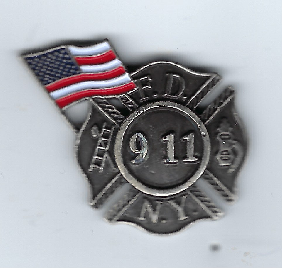 NEW YORK CITY FIRE DEPARTMENT (FDNY) 1.25 INCH 09-11-01 'MALTESE CROSS' TRIBUTE PIN BY PUBLIC SAFETY COLLECTIBLES.