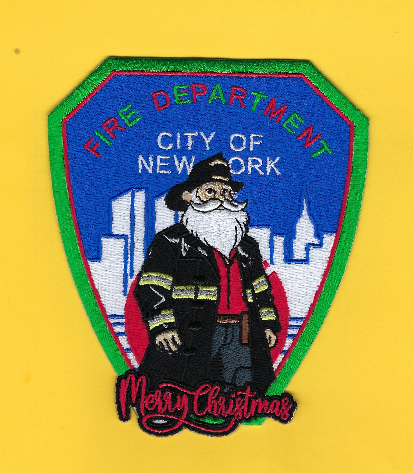NEW YORK CITY FIRE DEPARTMENT (FDNY) MERRY CHRISTMAS PATCH DESIGNED AND PRODUCED BY UNDERDOG PATCH PRODUCTIONS.