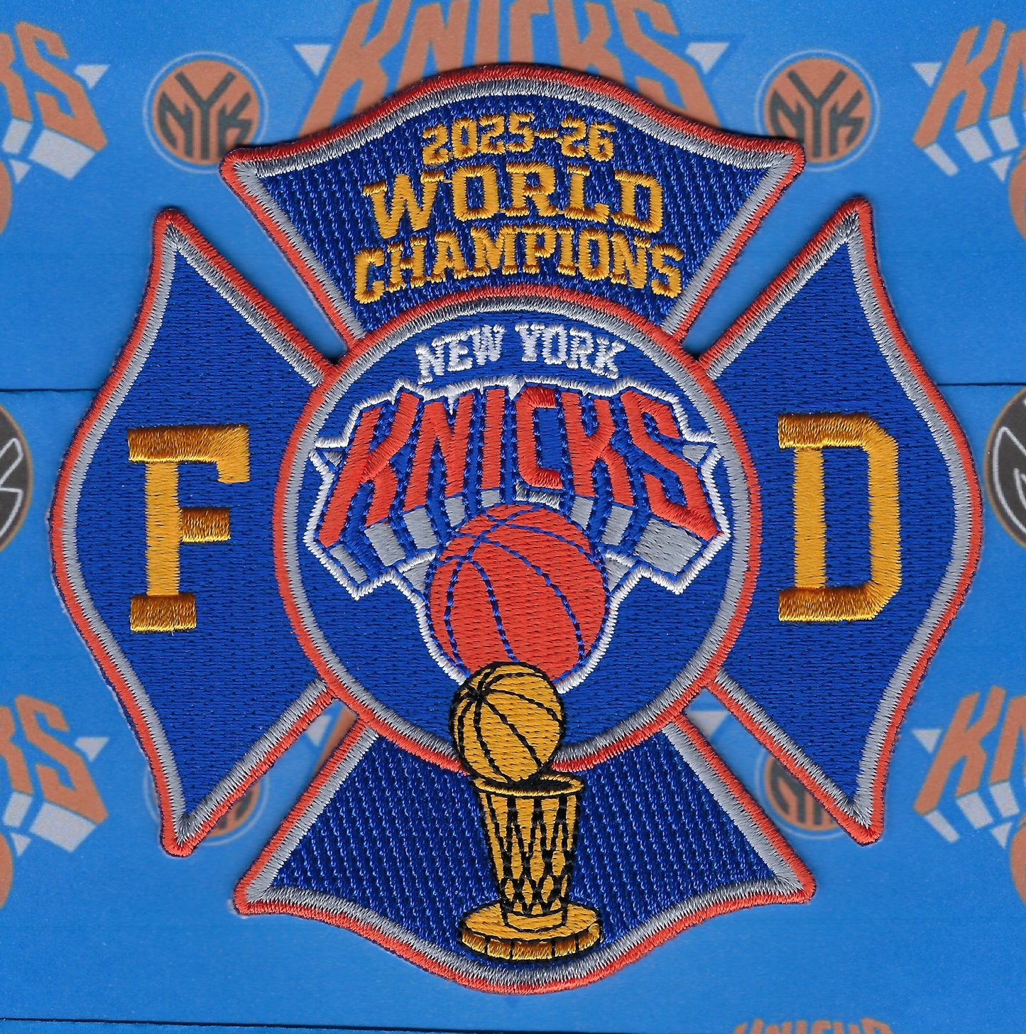 NEW YORK CITY FIRE DEPARTMENT (FDNY) NEW YORK BASKETBALL 2025-2026 WORLD CHAMPIONS EMBROIDERED TRIBUTE PATCH BY EAGLE EMBLEMS.