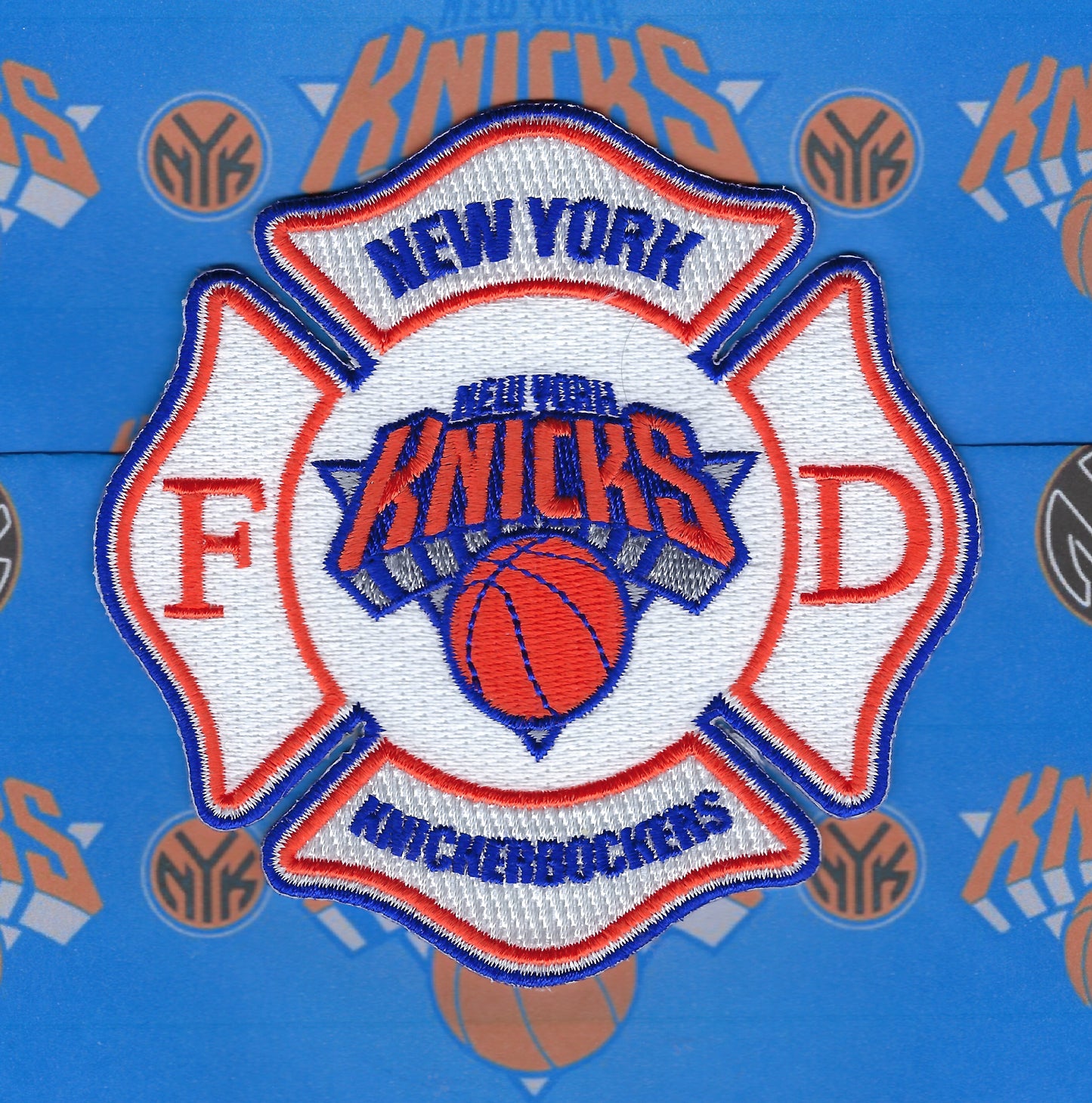NEW YORK CITY FIRE DEPARTMENT (FDNY) NEW YORK KNICKS 4-INCH EMBROIDERED TRIBUTE PATCH BY EAGLE EMBLEMS.