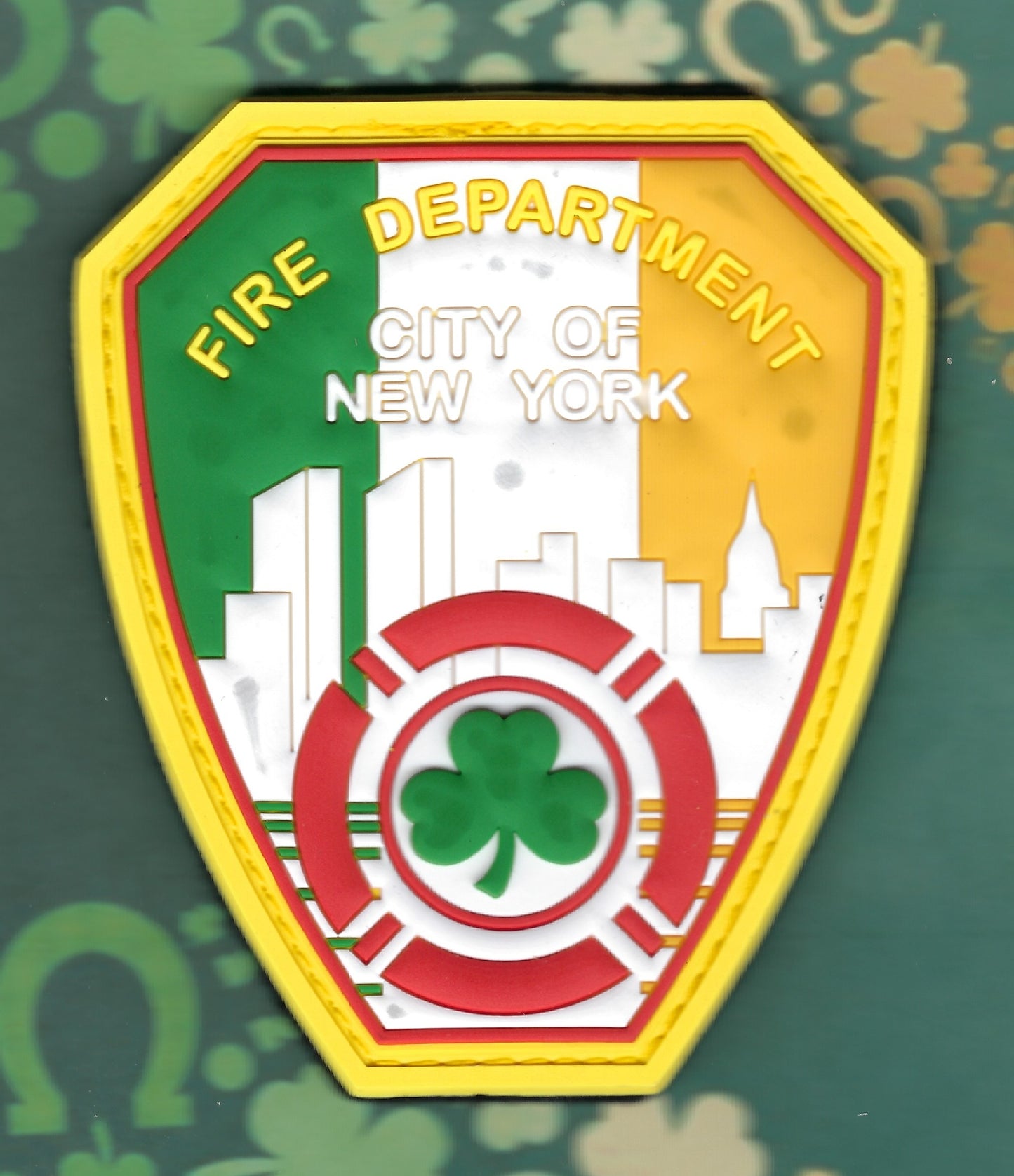 NEW YORK CITY FIRE DEPARTMENT (FDNY) PVC SAINT PATRICK'S DAY VELCRO PATCH BY UNDERDOG PATCH PRODUCTIONS.