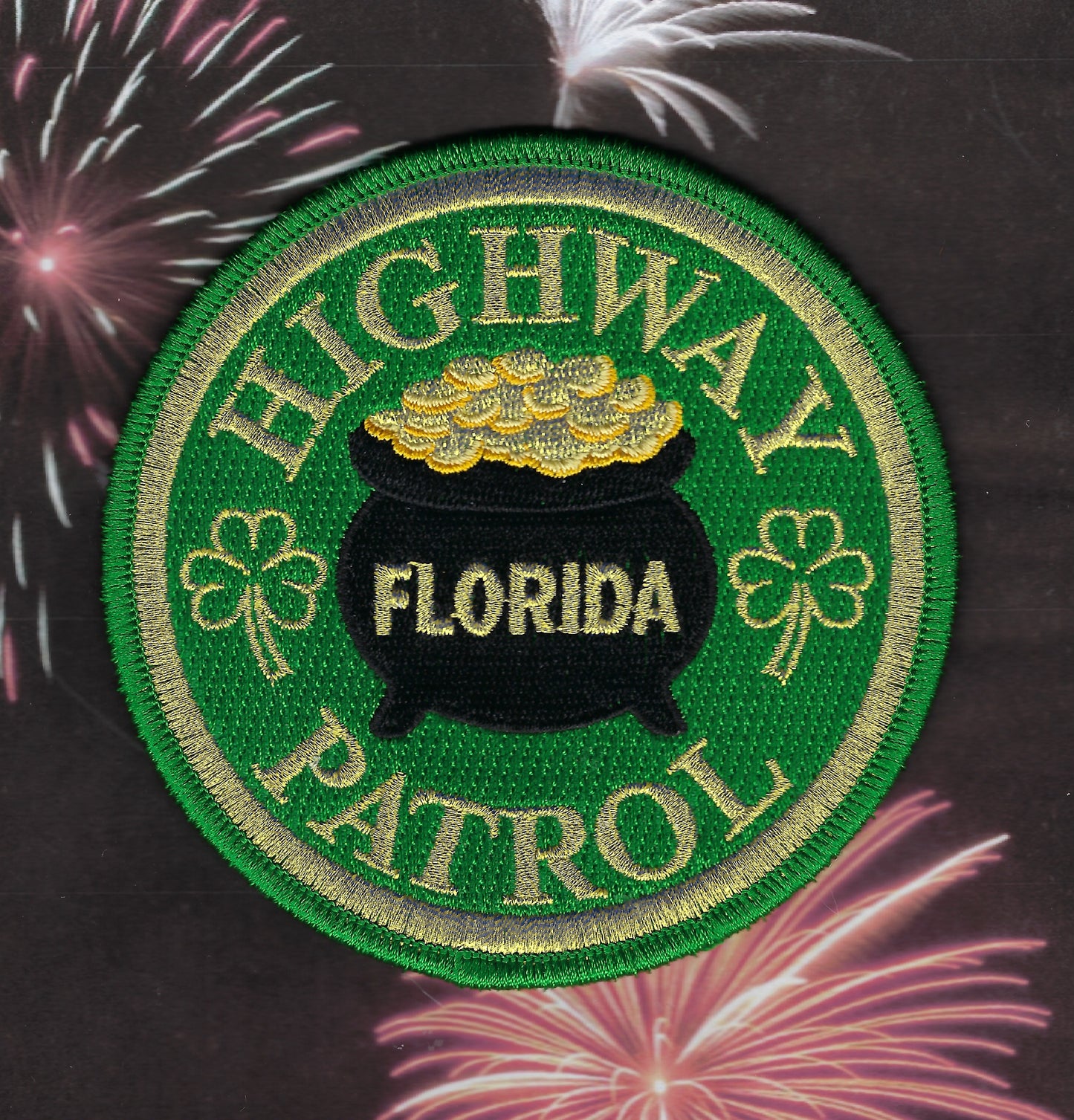 FLORIDA HIGHWAY PATROL LIMITED EDITION 4-INCH SAINT PATRICK'S DAY 2025 EMBROIDERED PATCH BY GHOST PATCH ENTERPRISES.
