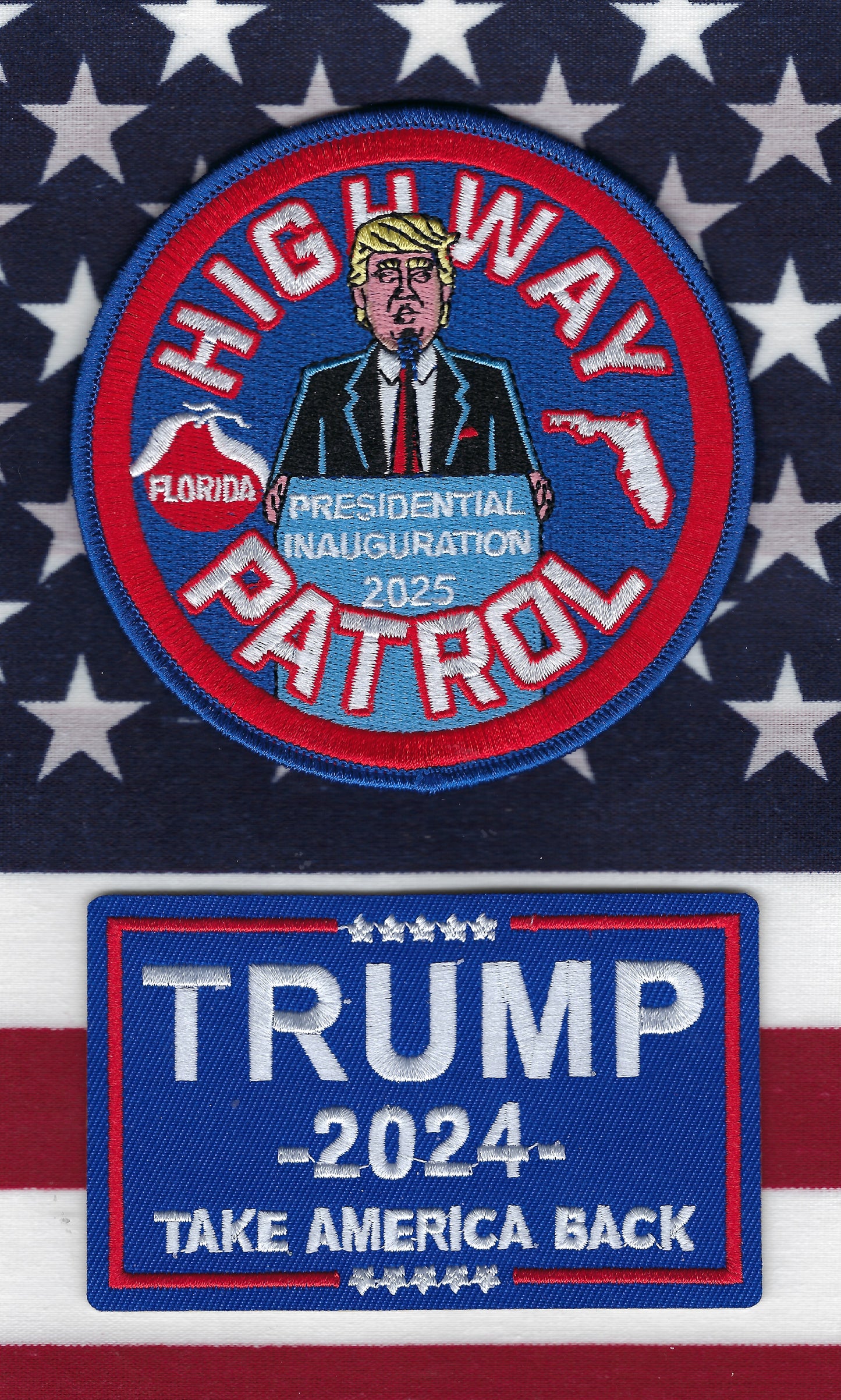 FLORIDA HIGHWAY PATROL ( FHP ) DONALD J. TRUMP 2025 PRESIDENTIAL INAUGURATION EMBROIDERED PATCH DESIGNED AND PRODUCED BY GHOST PATCH ENTERPRISES.
