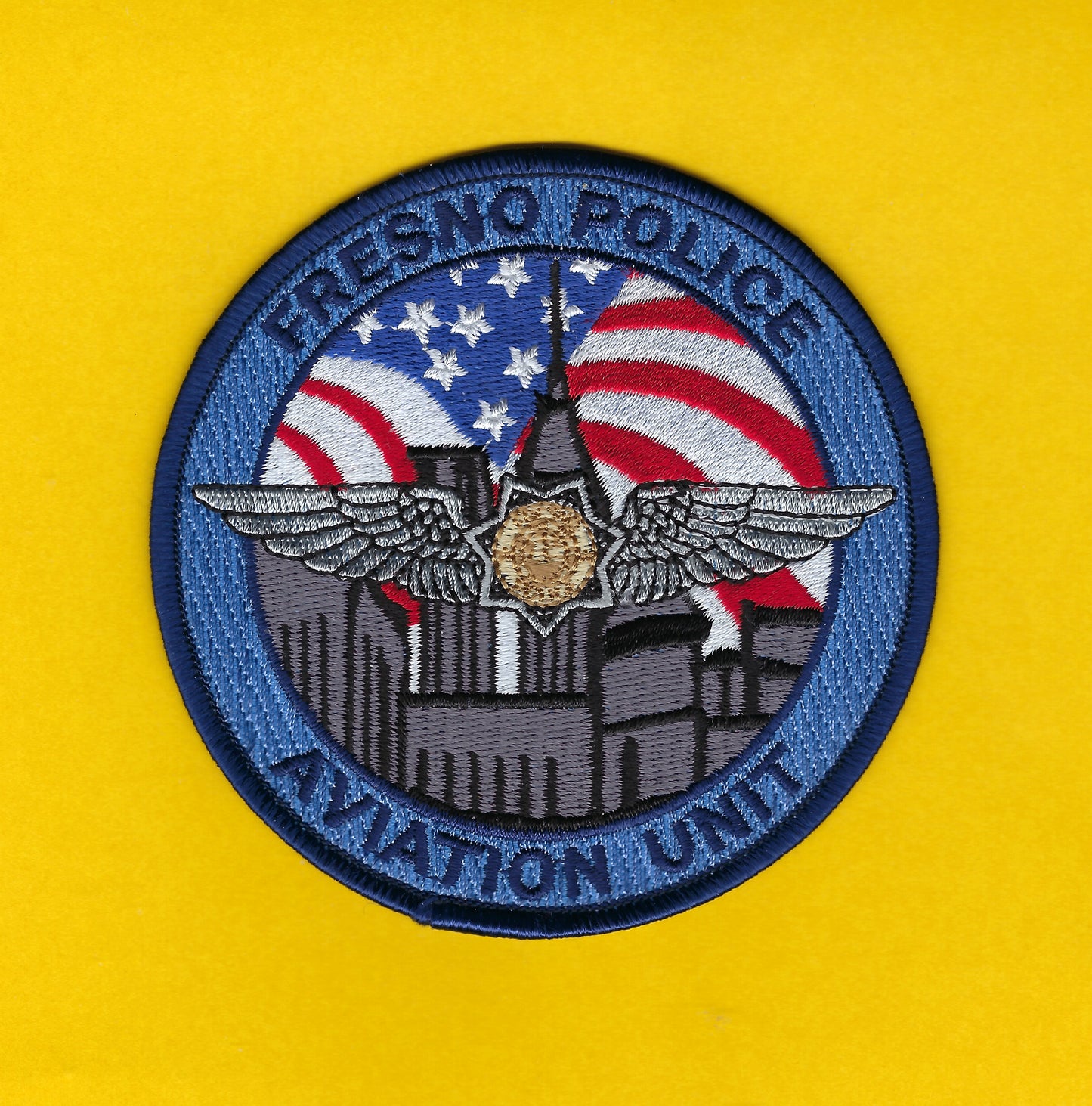 FRESNO, CALIFORNIA POLICE DEPARTMENT 'AVIATION UNIT' 4-INCH EMBROIDERED PATCH BY PUBLIC SAFETY COLLECTIBLES.