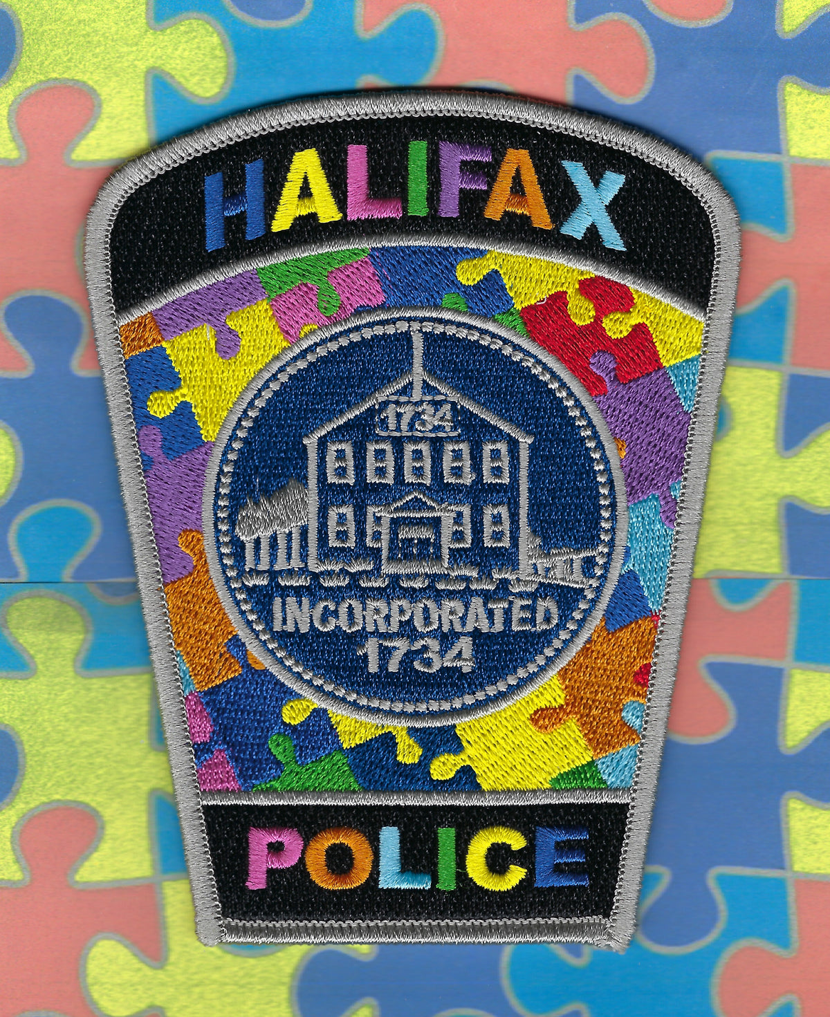 HALIFAX, MASSACHUSETTS POLICE DEPT 'AUTISM AWARENESS' EMBROIDERED PATCH.