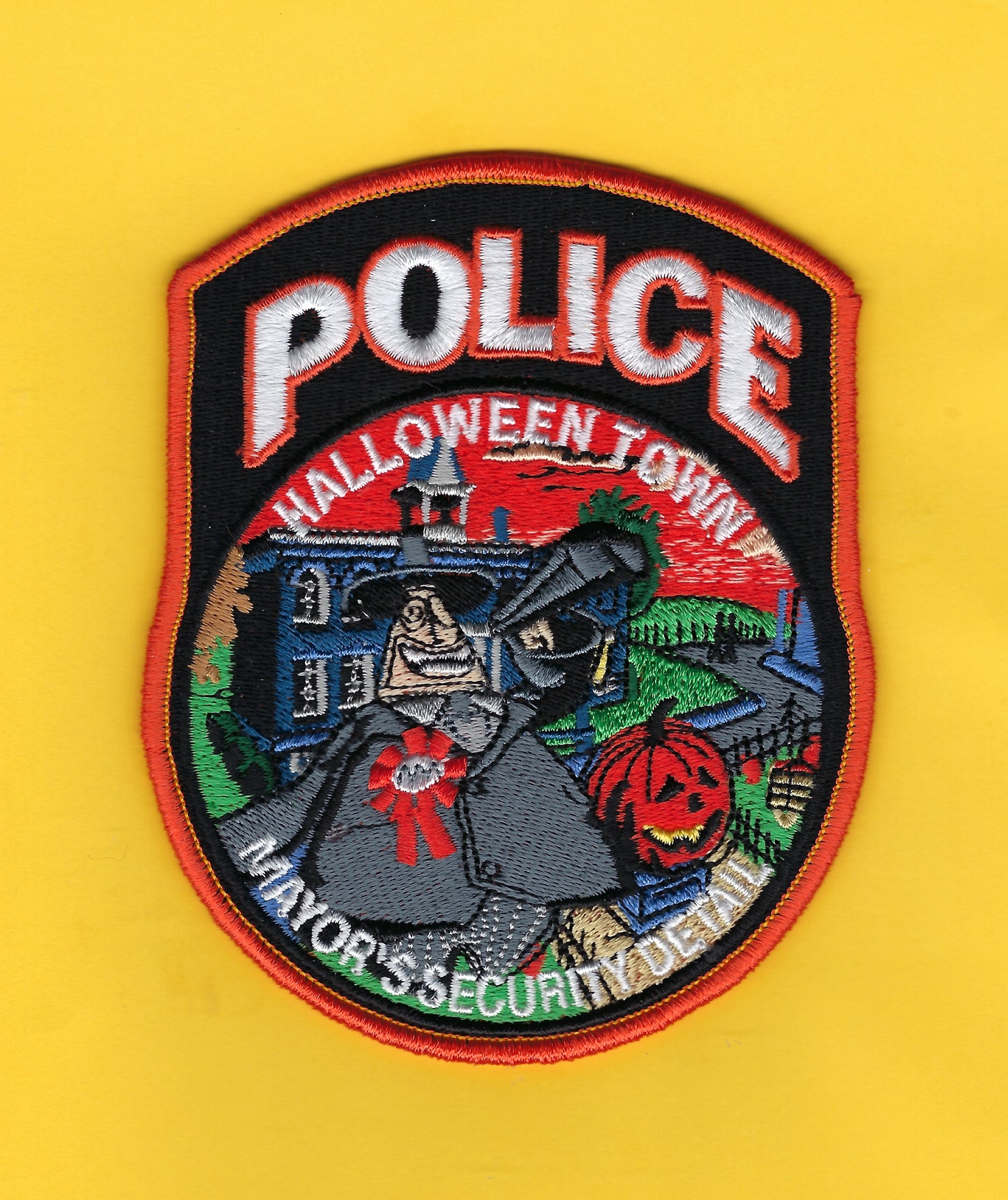 HALLOWEEN TOWN POLICE DEPARTMENT 'MAYORS SECURITY DETAIL' EMBROIDERED HALLOWEEN PATCH.