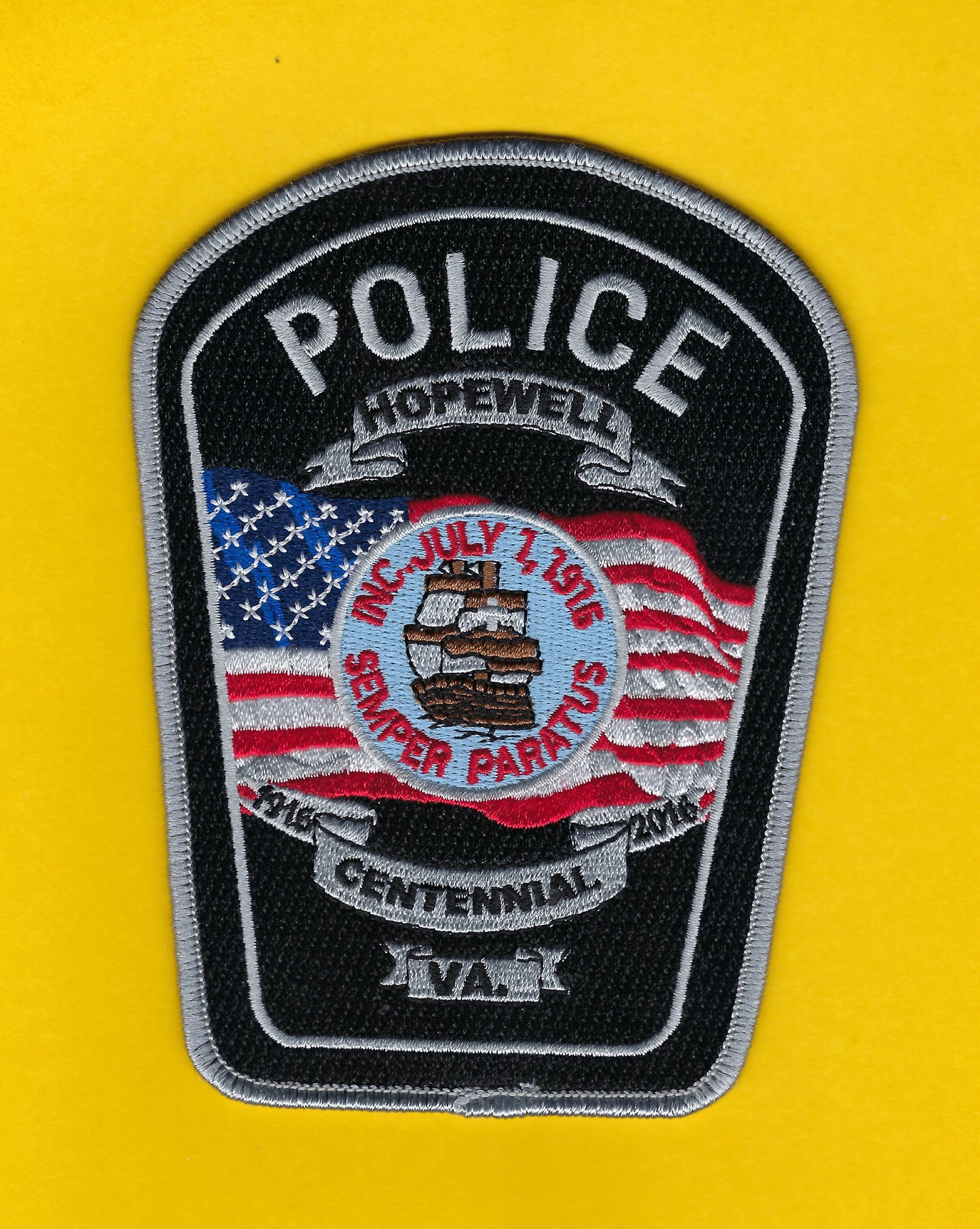 HOPEWELL, VIRGINIA POLICE DEPARTMENT 5.5 INCH CENTENNIAL ( 1916 - 2016 ) EMBROIDERED PATCH BY HUNTZMAN ENTERPRISES
