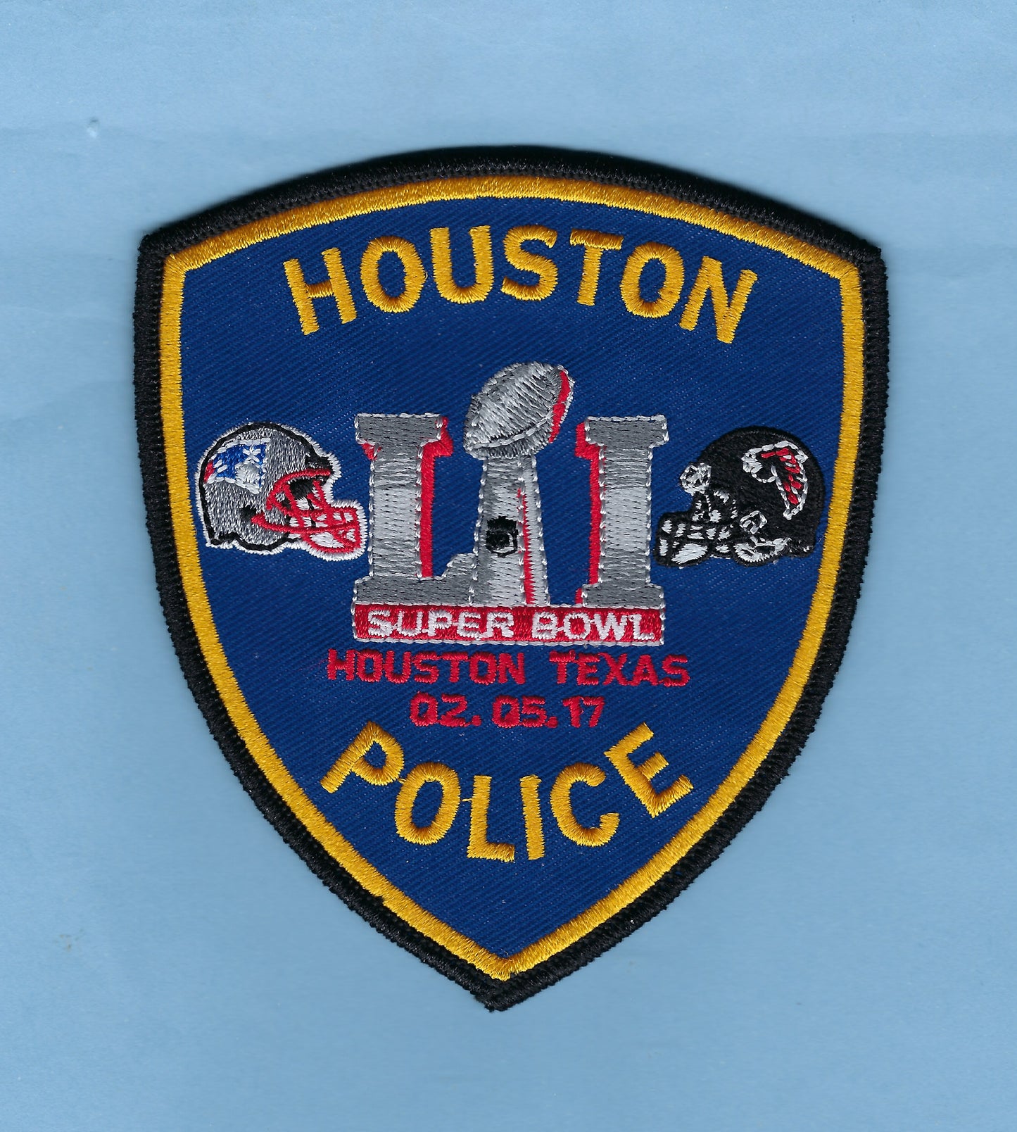 HOUSTON, TEXAS POLICE DEPARTMENT 4.5 INCH SUPER BOWL LII ( ATLANTA FALCONS vs NEW ENGLAND PATRIOTS AT NRG STADIUM IN HOUSTON ) TRIBUTE PATCH PATCH BY PUBLIC SAFETY COLLECTIBLES.