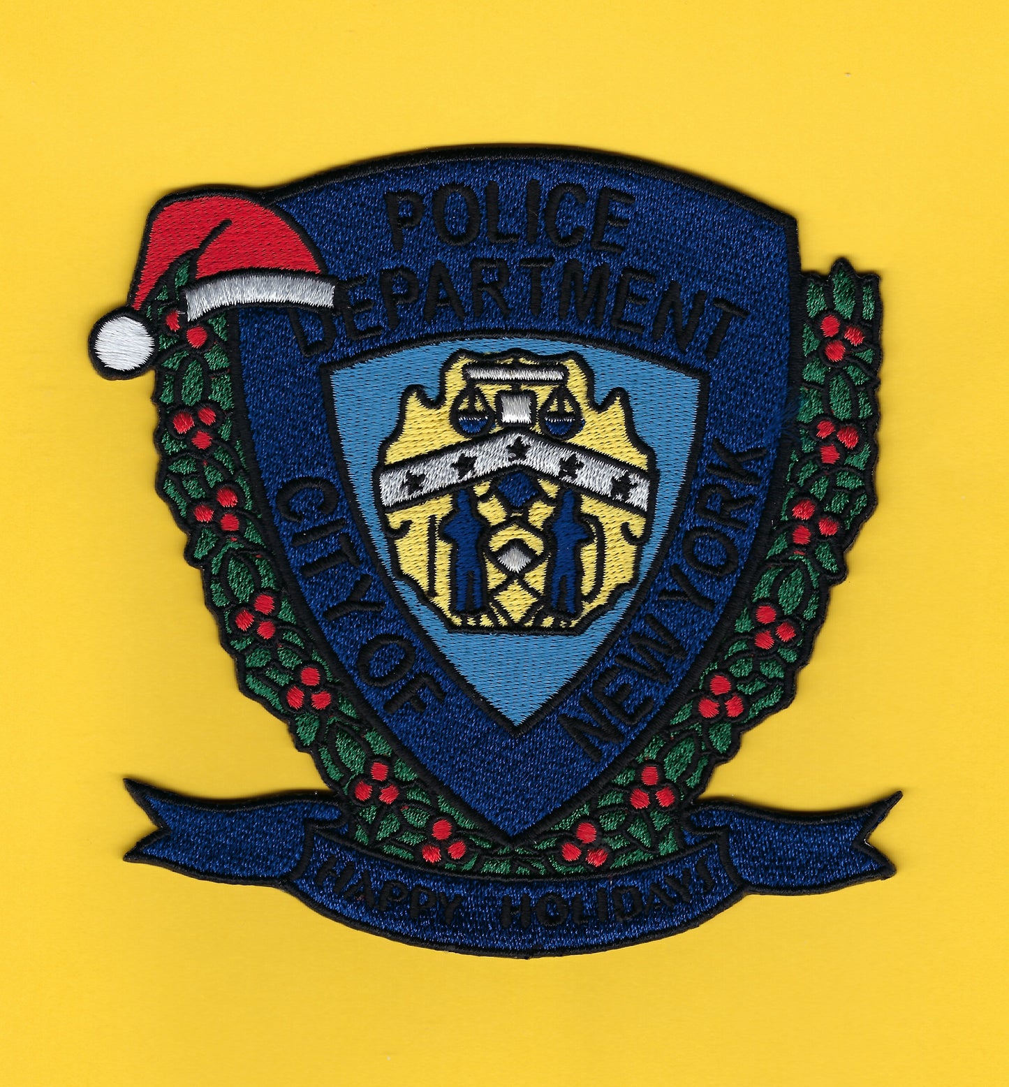 NEW YORK CITY POLICE DEPARTMENT (NYPD) HAPPY HOLIDAYS EMBROIDERED COLLECTOR'S PATCH