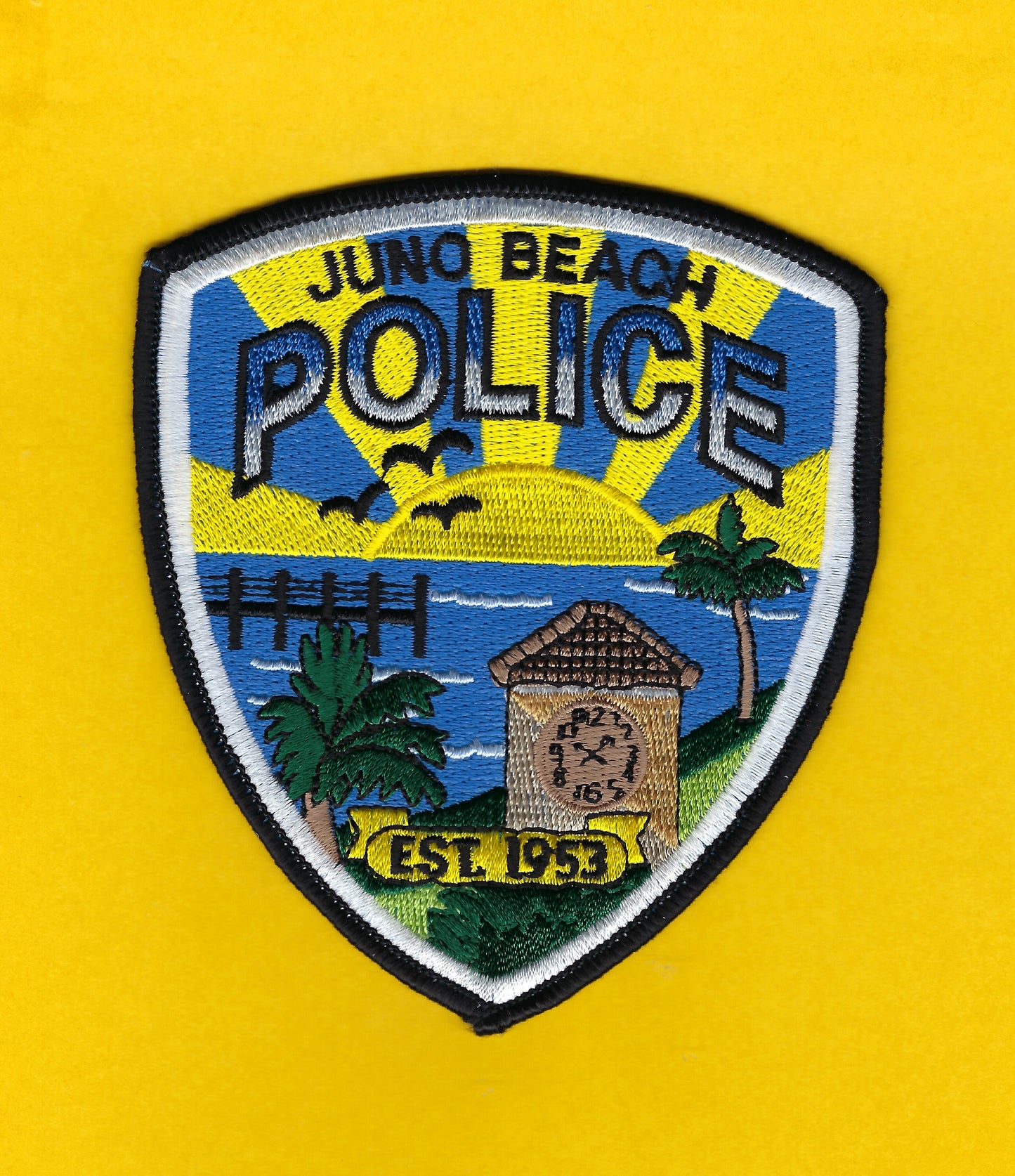 JUNO BEACH, FLORIDA POLICE DEPARTMENT 4.5 INCH EMBROIDERED PATCH BY PUBLIC SAFETY COLLECTIBLES.
