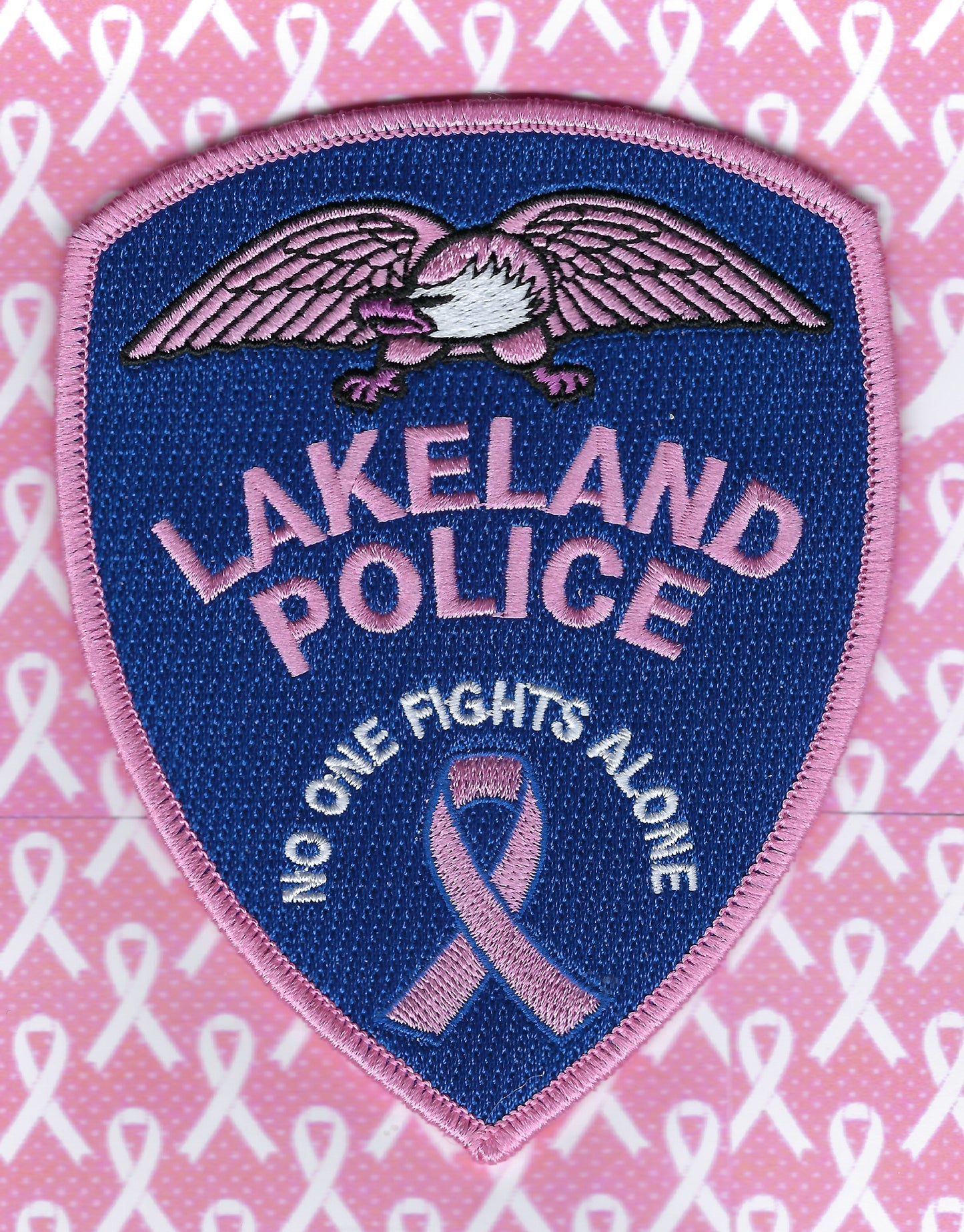 LAKELAND, FLORIDA POLICE DEPARTMENT 'BREAST CANCER AWARENESS' EMBROIDERED PATCH DESIGNED AND PRODUCED BY GHOST PATCH ENTERPRISES
