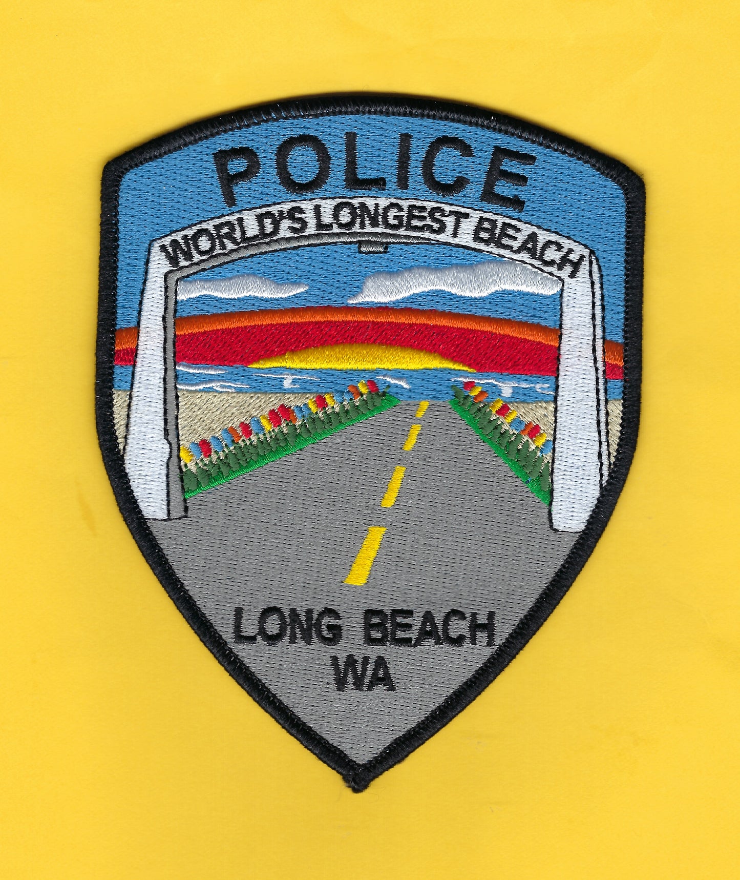 LONG BEACH, WASHINGTON ( WORLD'S LONGEST BEACH ) POLICE DEPARTMENT 5-INCH EMBROIDERED PATCH BY PUBLIC SAFETY COLLECTIBLES.