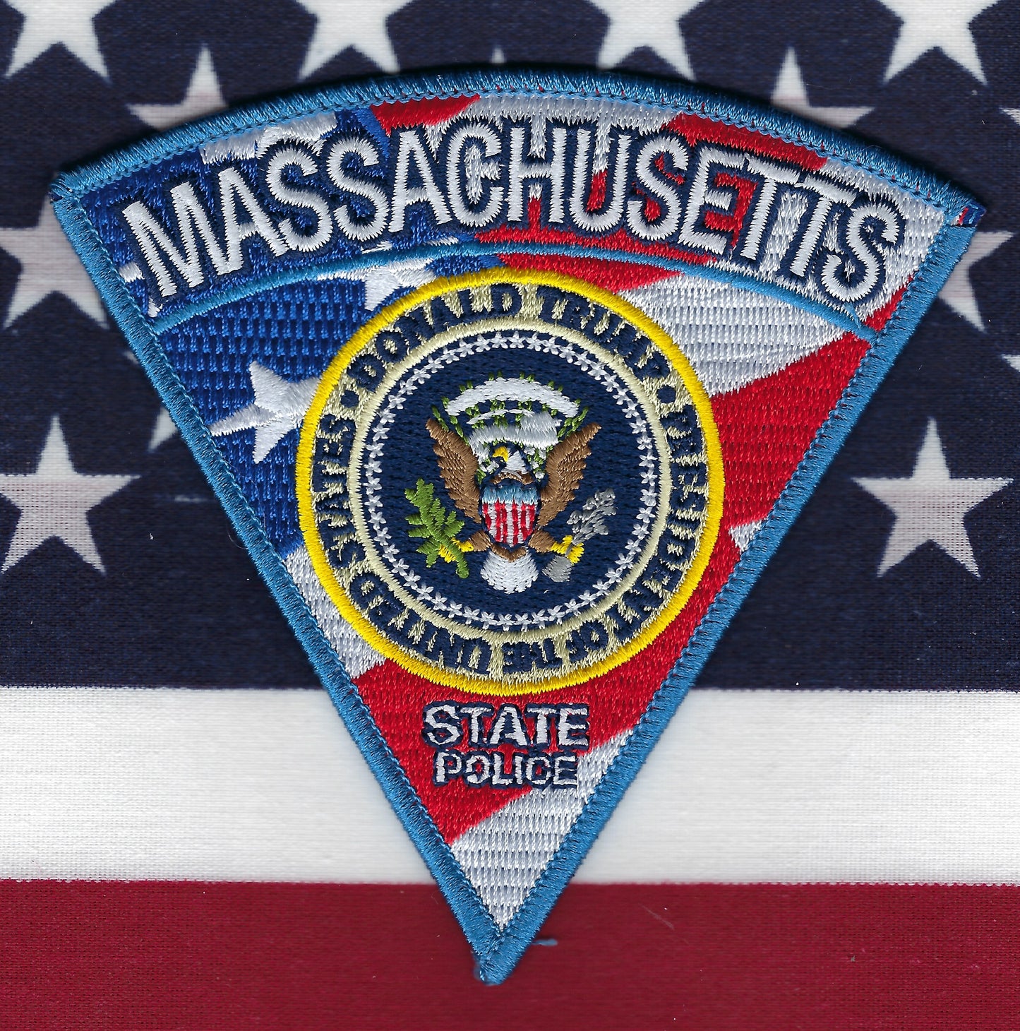 MASSACHUSETTS STATE POLICE 'PRESIDENT DONALD J. TRUMP INAUGURATION' EMBROIDERED PATCH BY DIRTY WATER COLLECTIBLES.