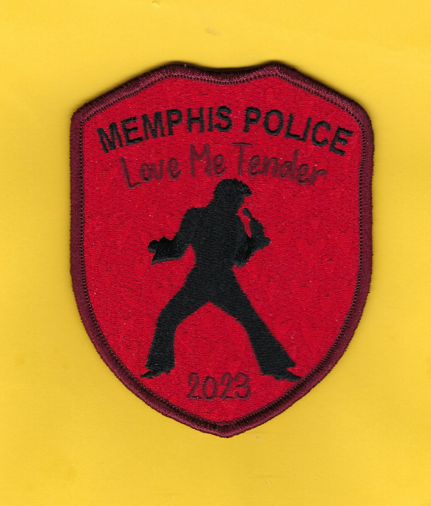 MEMPHIS, TENNESSEE POLICE DEPARTMENT 4-INCH 'ELVIS PRESLEY LOVE ME TENDER' EMBROIDERED TRIBUTE PATCH BY GHOST PATCH ENTERPRISES.