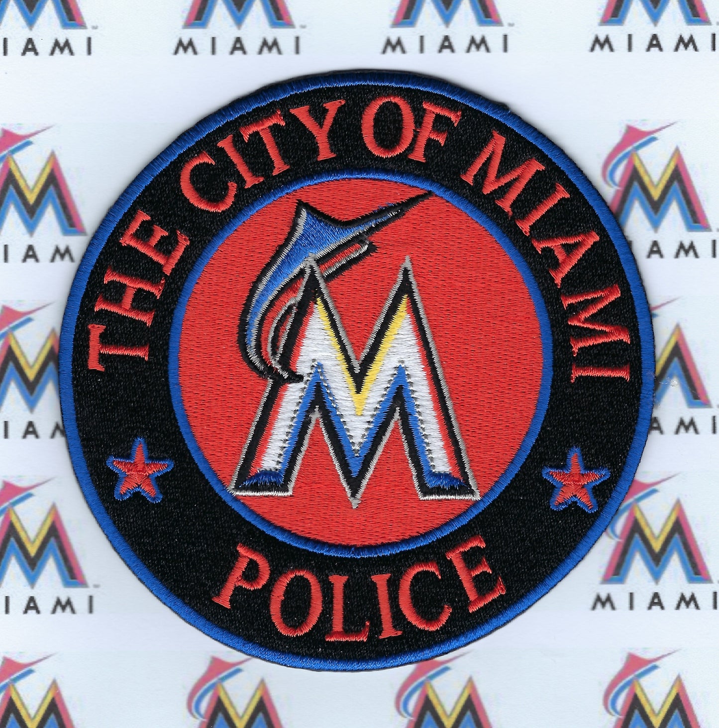 MIAMI, FLORIDA POLICE DEPARTMENT 'FLORIDA MARLINS' EMBROIDERED TRIBUTE PATCH BY UNDERDOG PATCH PRODUCTIONS.