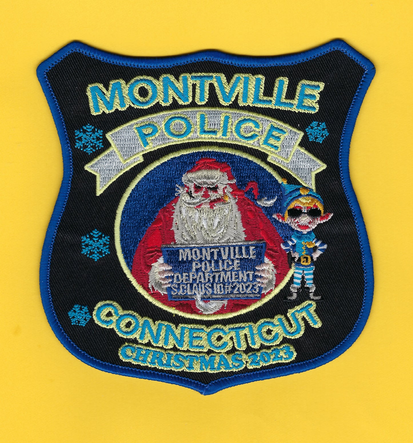 MONTVILLE, CONNECTICUT POLICE DEPARTMENT EMBROIDERED 2023 CHRISTMAS PATCH.
