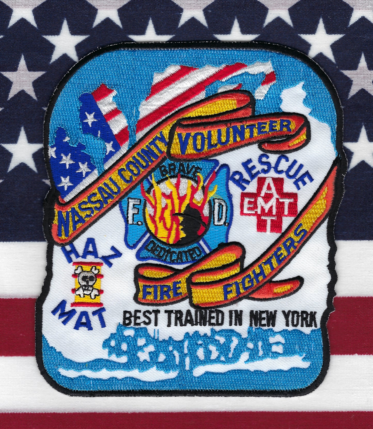 NASSAU COUNTY, NEW YORK FIRE AND RESCUE SERVICES EMBROIDERED VOLUNTEER PATCH BY PUBLIC SAFETY COLLECTIBLES.