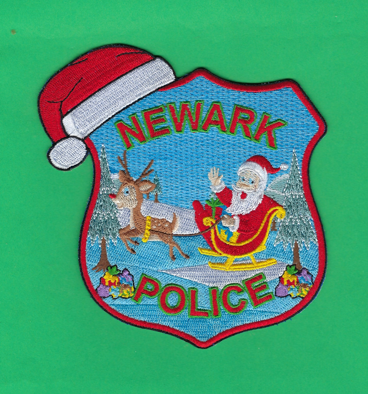 NEWARK, NEW JERSEY POLICE DEPARTMENT 5-INCH EMBROIDERED CHRISTMAS PATCH BY GHOST PATCH ENTERPRISES.