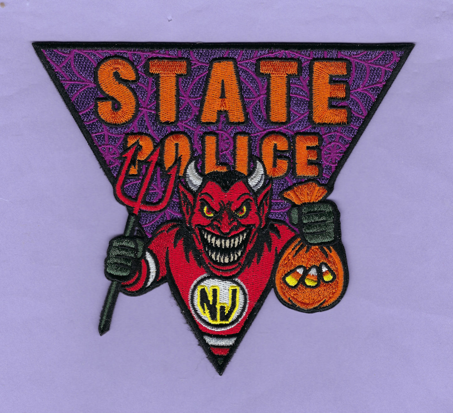 NEW JERSEY STATE POLICE (NJSP) DEPARTMENT 'HAPPY HALLOWEEN' EMBROIDERED PATCH DESIGNED AND PRODUCED BY GHOST PATCH PRODUCTIONS.
